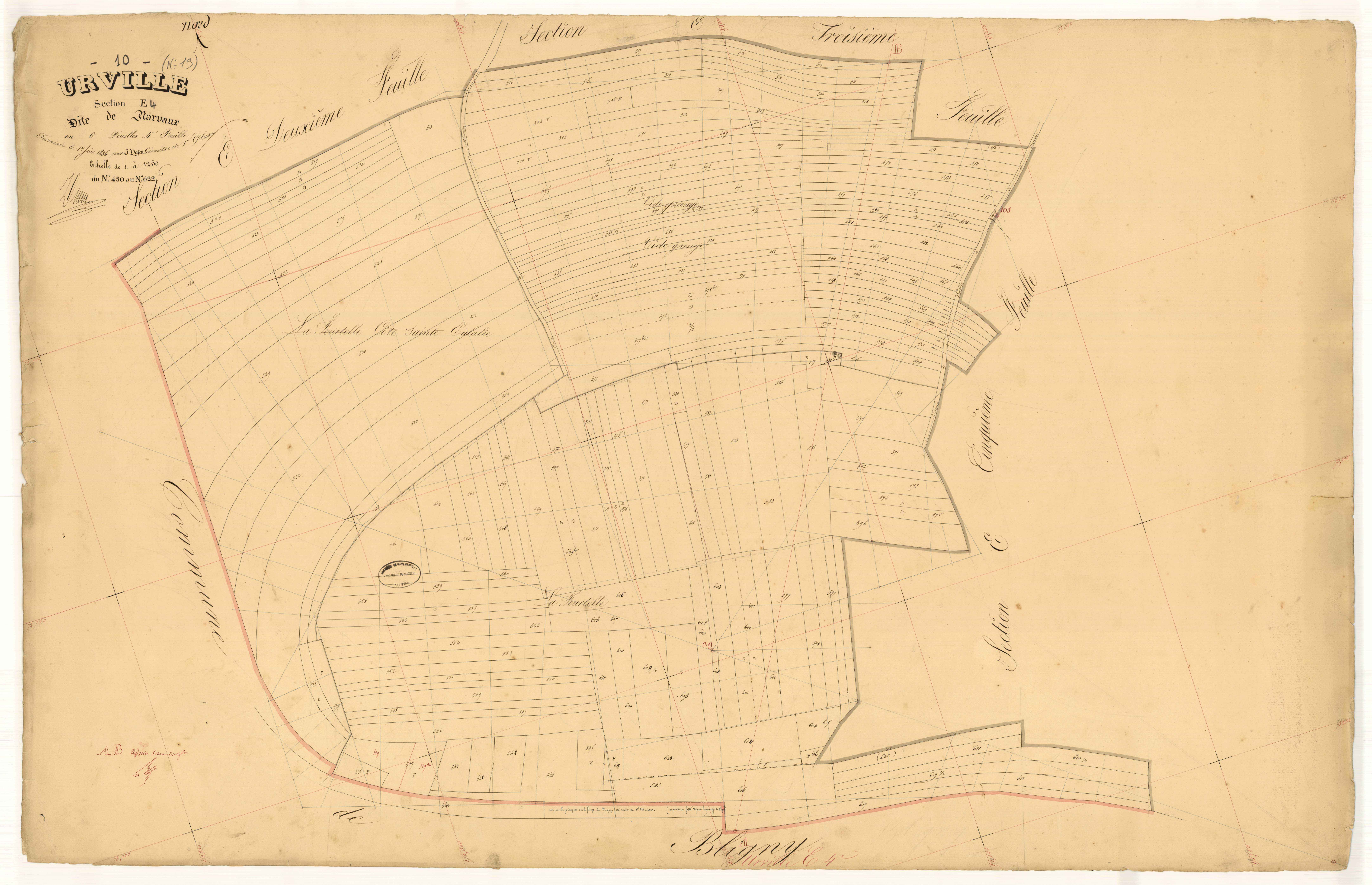 Urville, section E dite de Narvaux, feuille  n° 4, parcelles n° 450-622