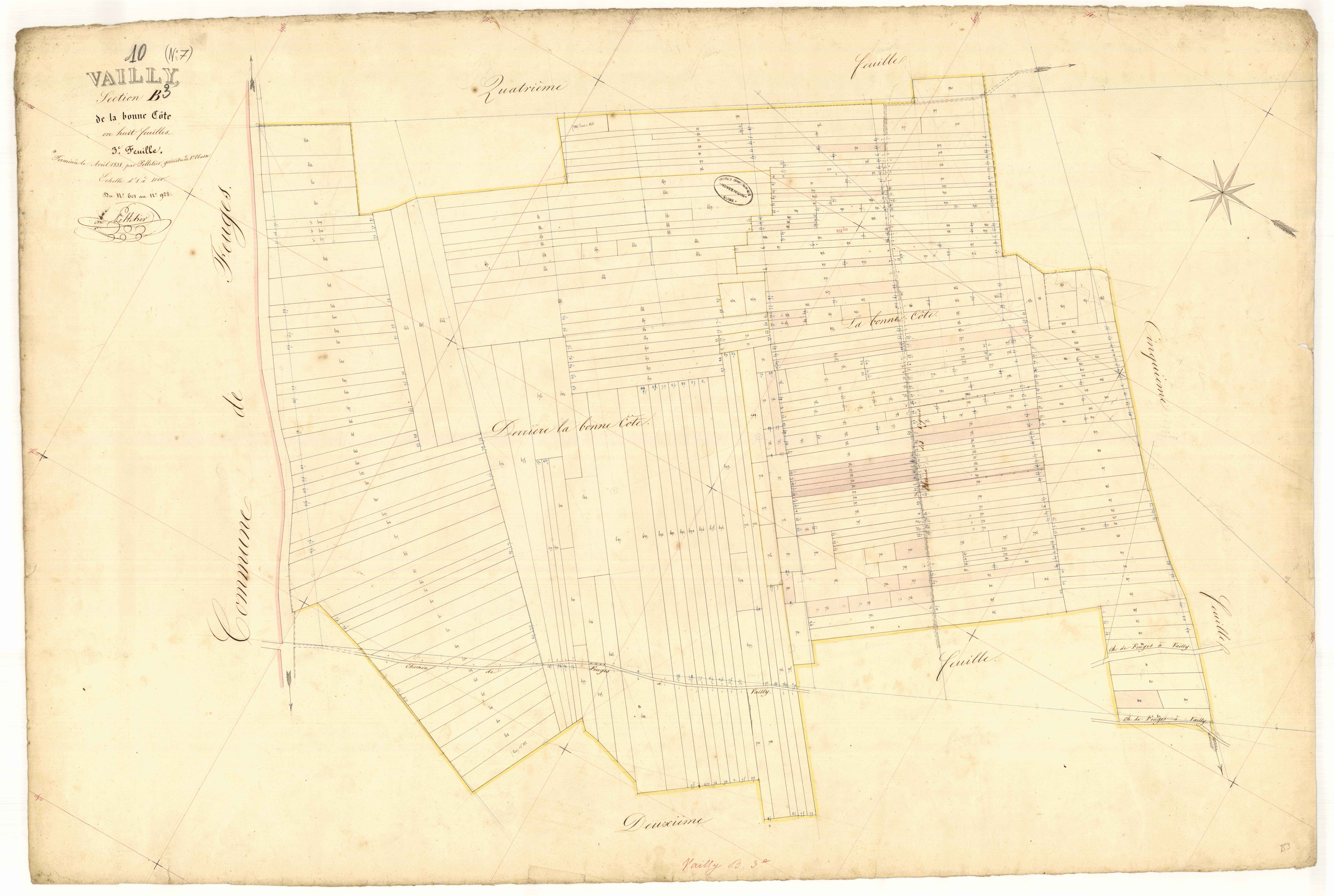 Vailly, section B dite de la bonne côte, feuille n° 3, parcelles n° 601-922