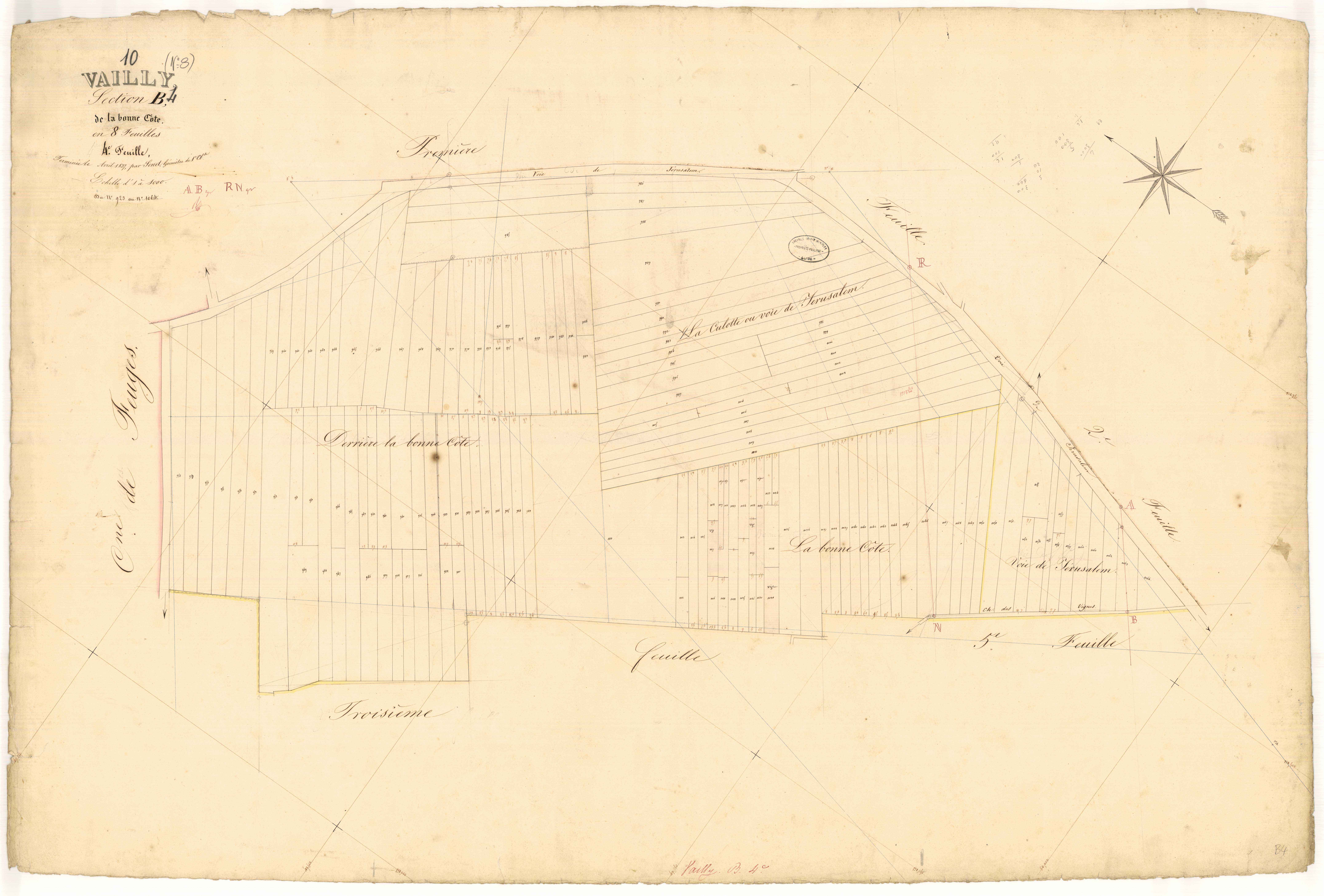 Vailly, section B dite de la bonne côte, feuille n° 4, parcelles n° 923-1064