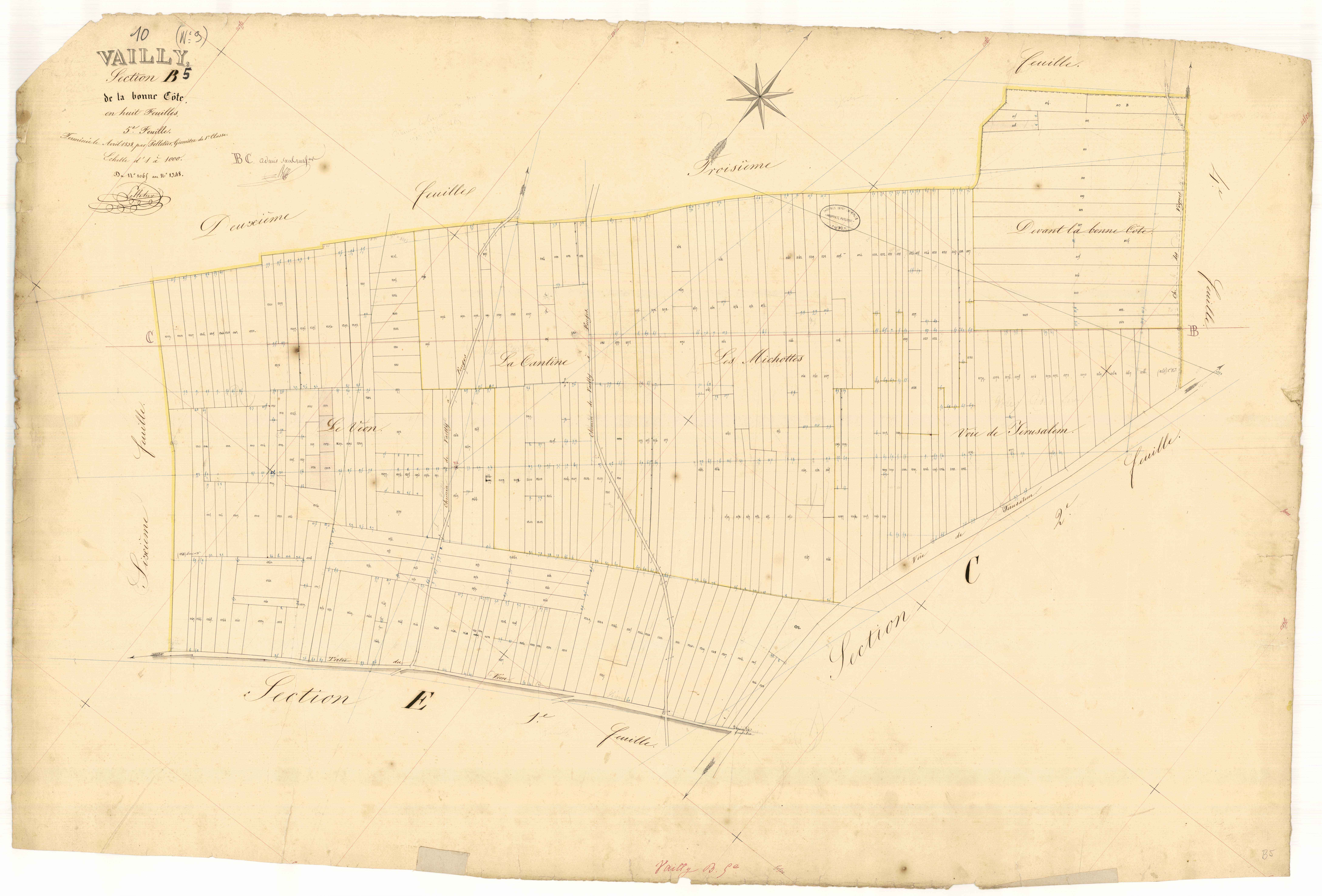 Vailly, section B dite de la bonne côte, feuille  n° 5, parcelles n° 1065-1348