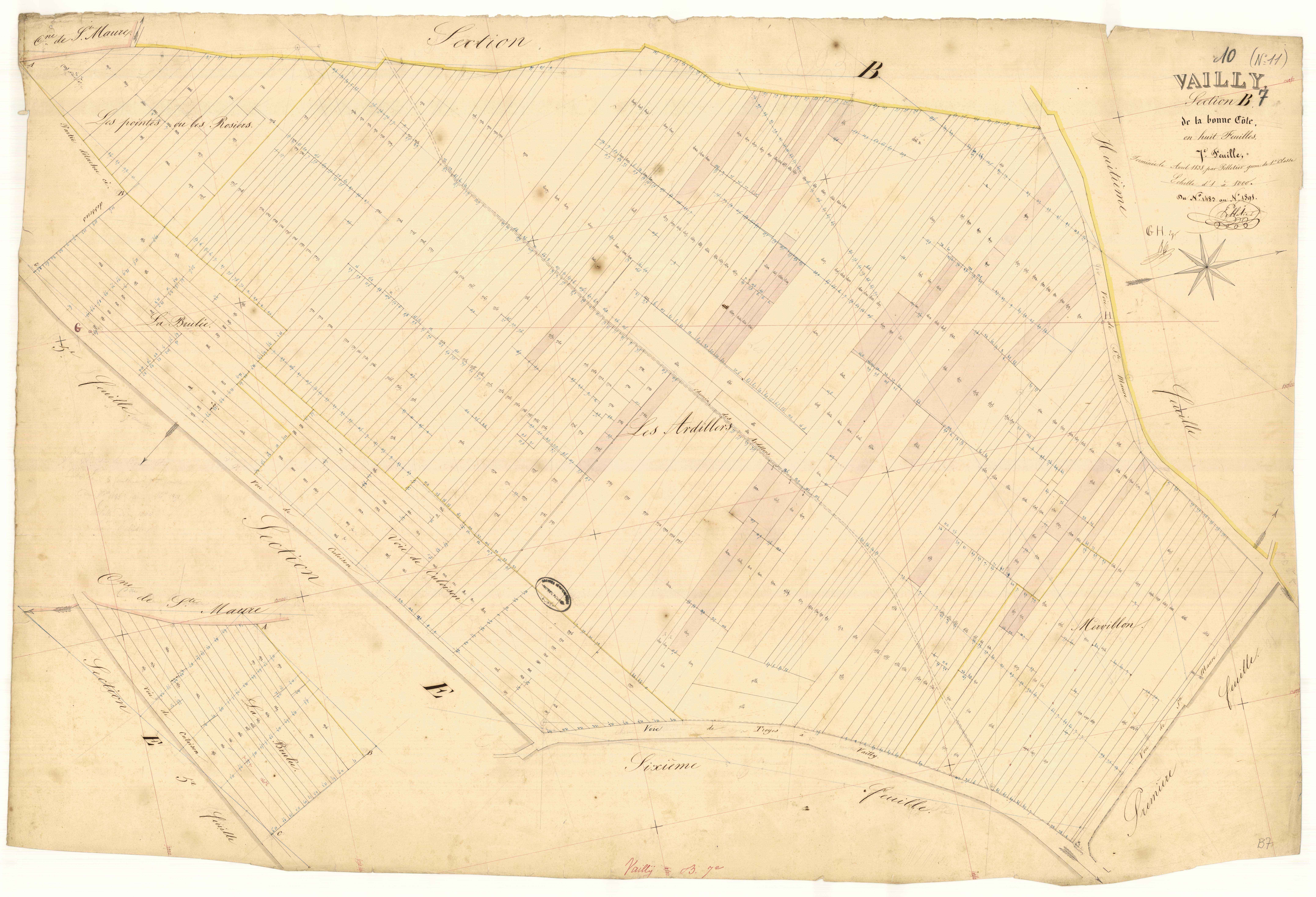 Vailly, section B dite de la bonne côte, feuille n° 7, parcelles n° 1483-1891