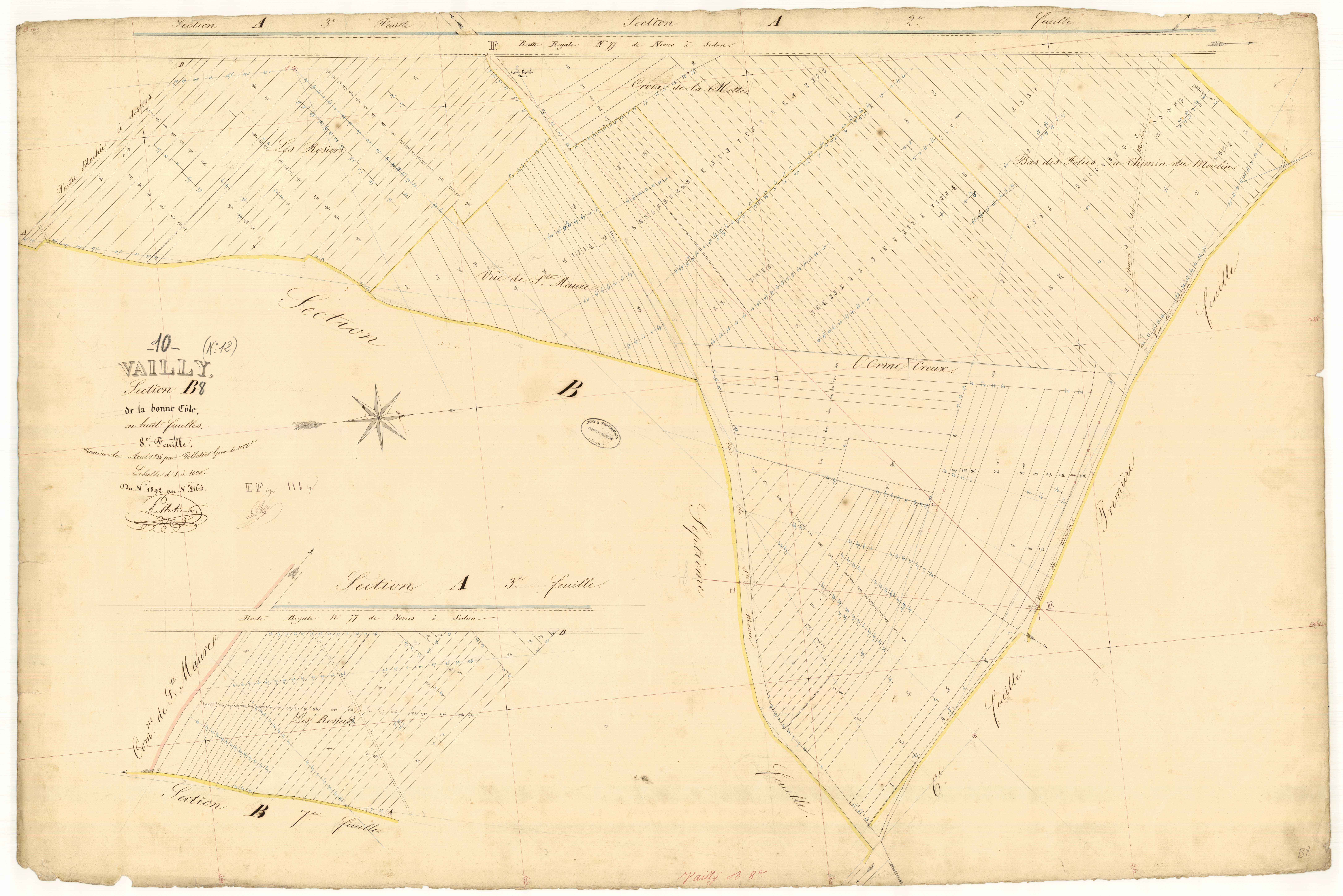 Vailly, section B dite de la bonne côte, feuille n° 8, parcelles n° 1892-2165
