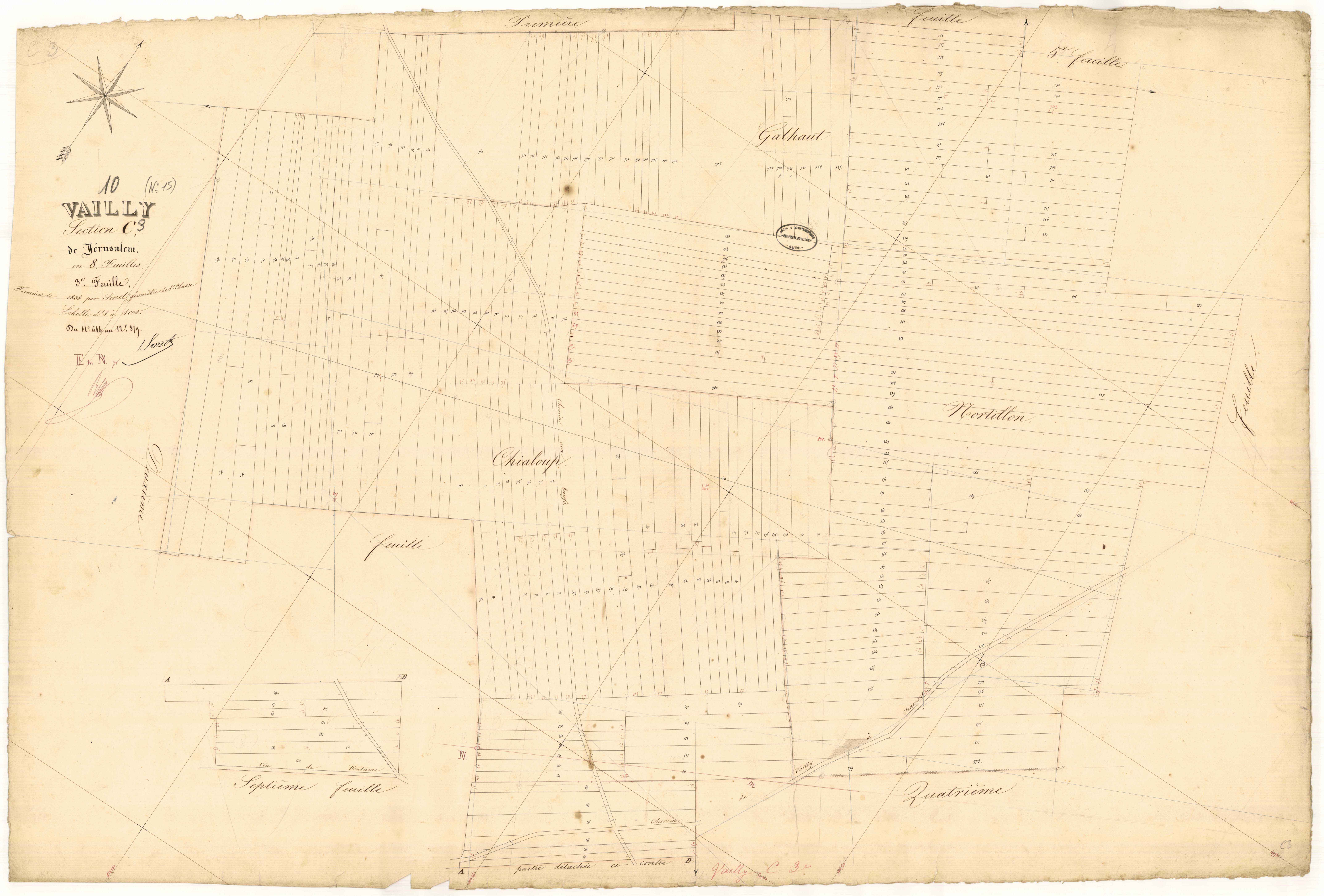 Vailly, section C dite de Jérusalem, feuille n° 3, parcelles n° 644-879