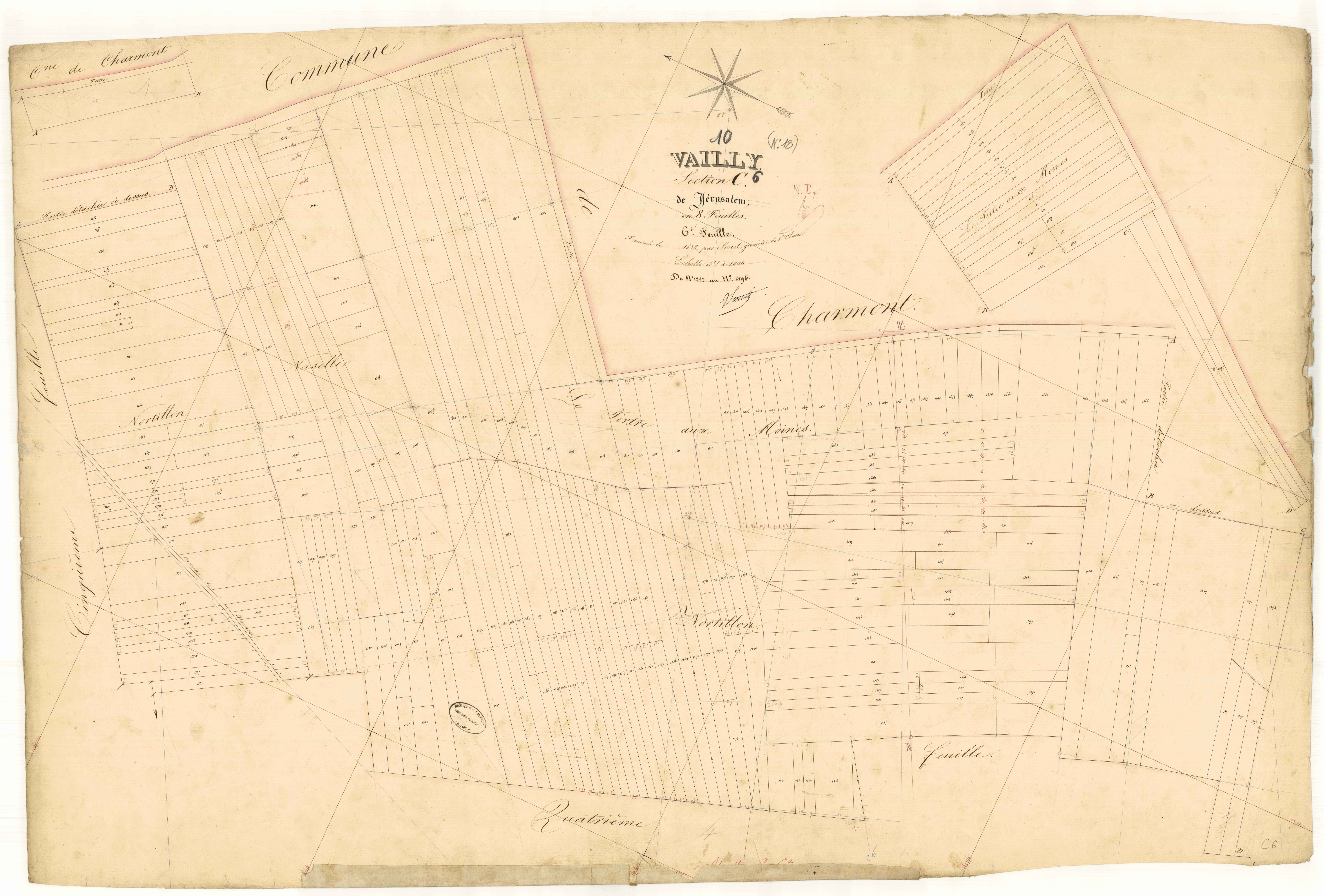 Vailly, section C dite de Jérusalem, feuille  n° 6, parcelles n° 1253-1496