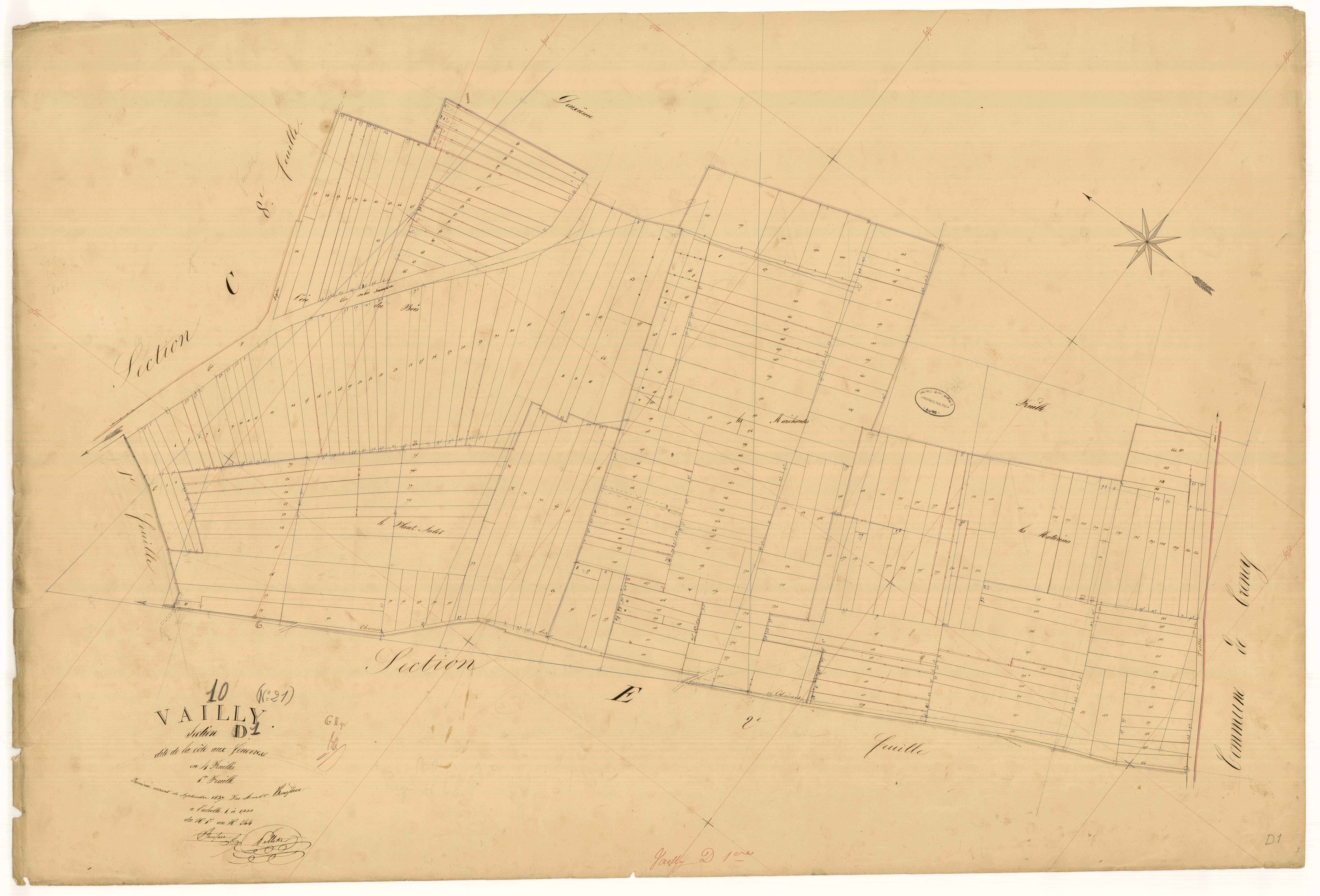 Vailly, section D dite de la côte aux genèvres, feuille n° 1, parcelles n° 1-244