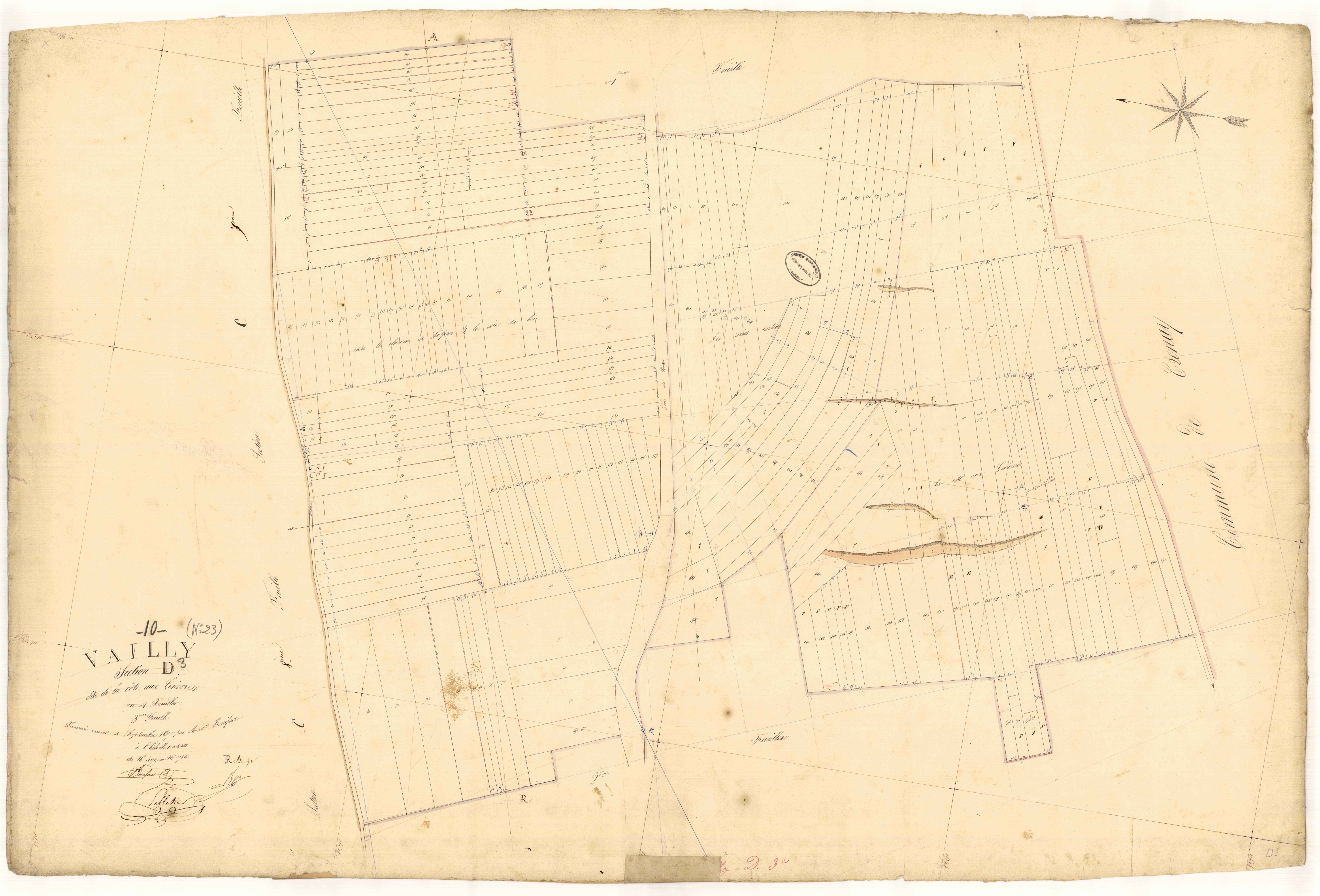 Vailly, section D dite de la côte aux genèvres, feuille n° 3, parcelles n° 499-719
