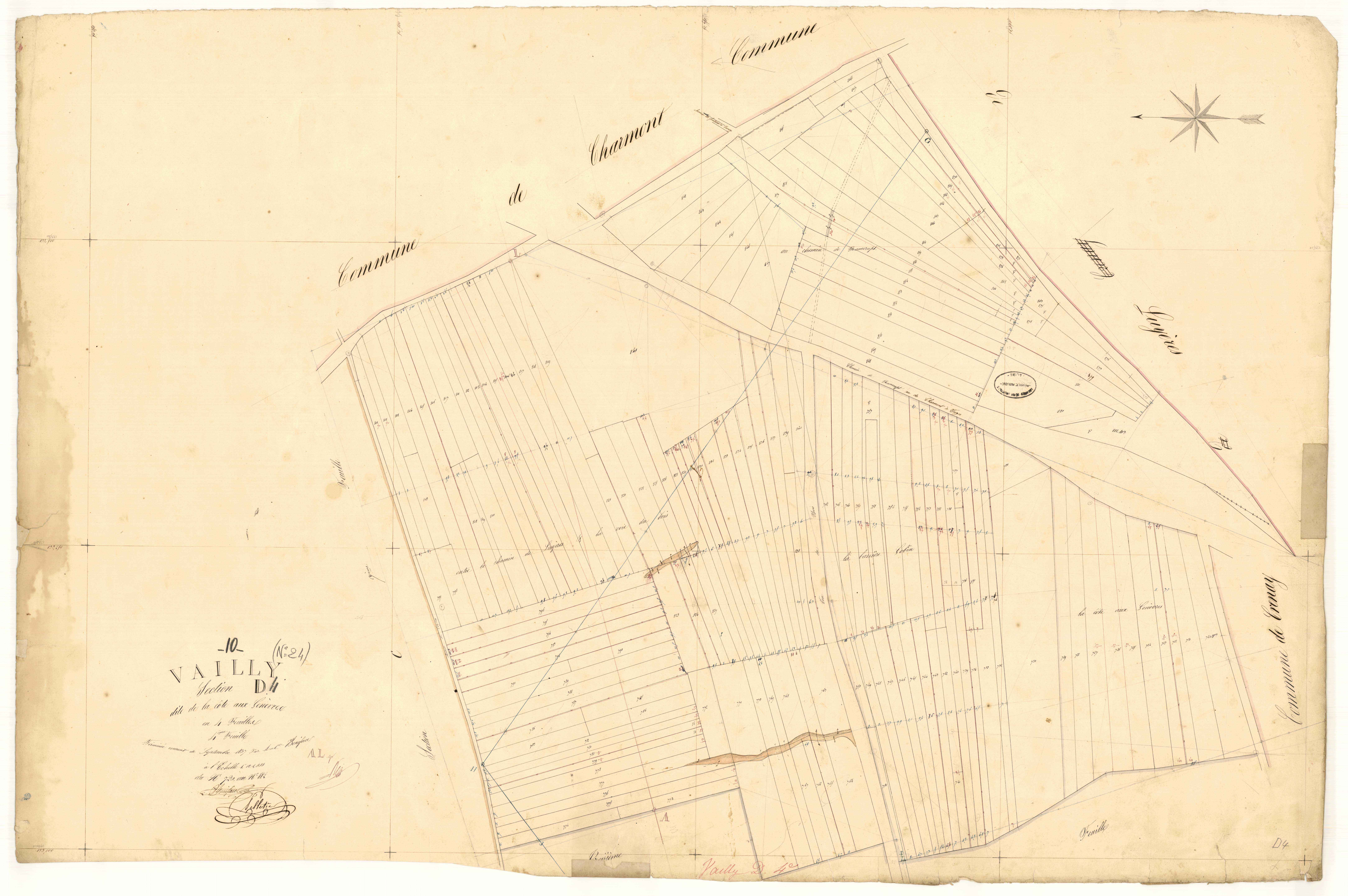 Vailly, section D dite de la côte aux genèvres, feuille  n° 4, parcelles n° 720-882