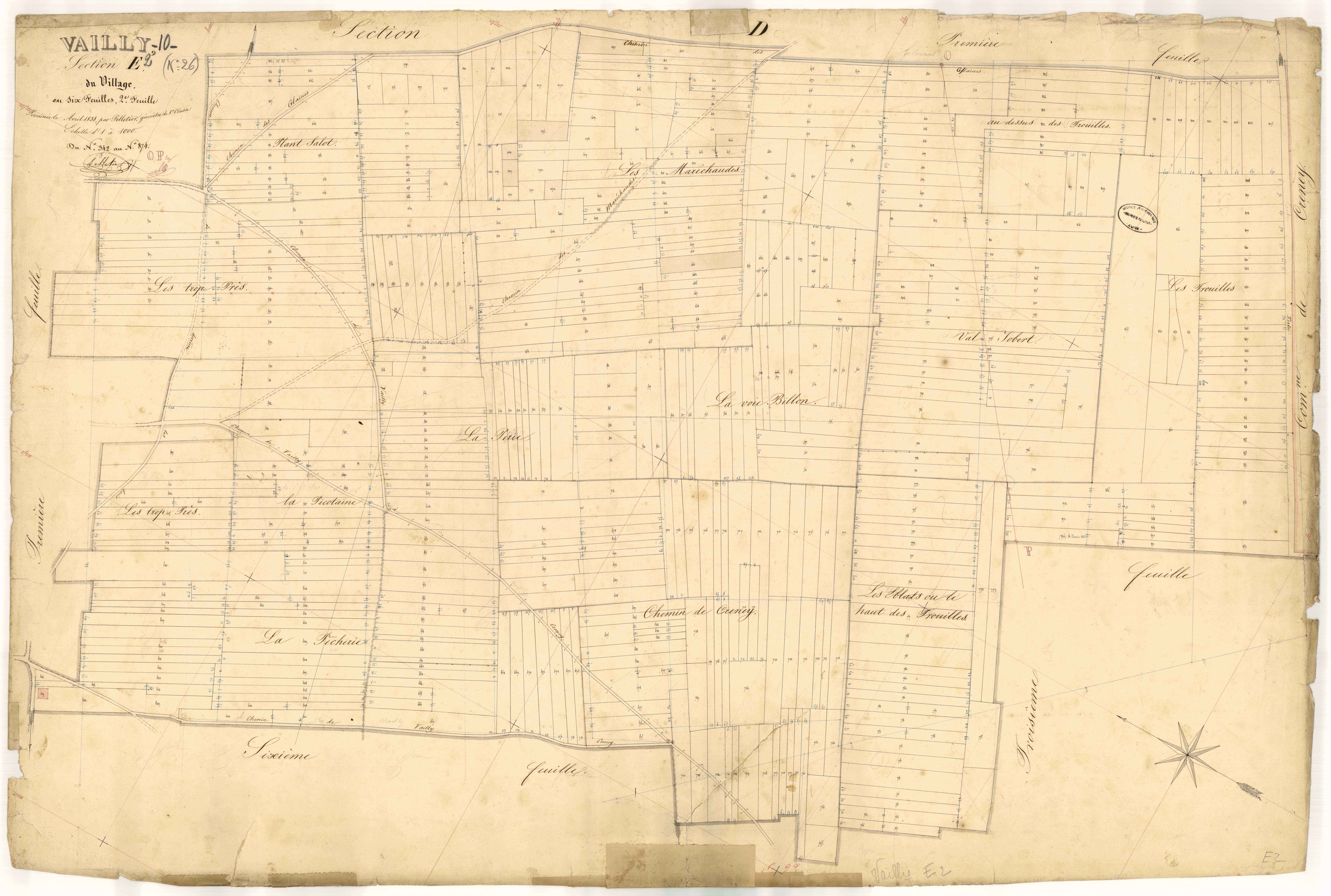 Vailly, section E dite du village, feuille n° 2, parcelles n° 342-874
