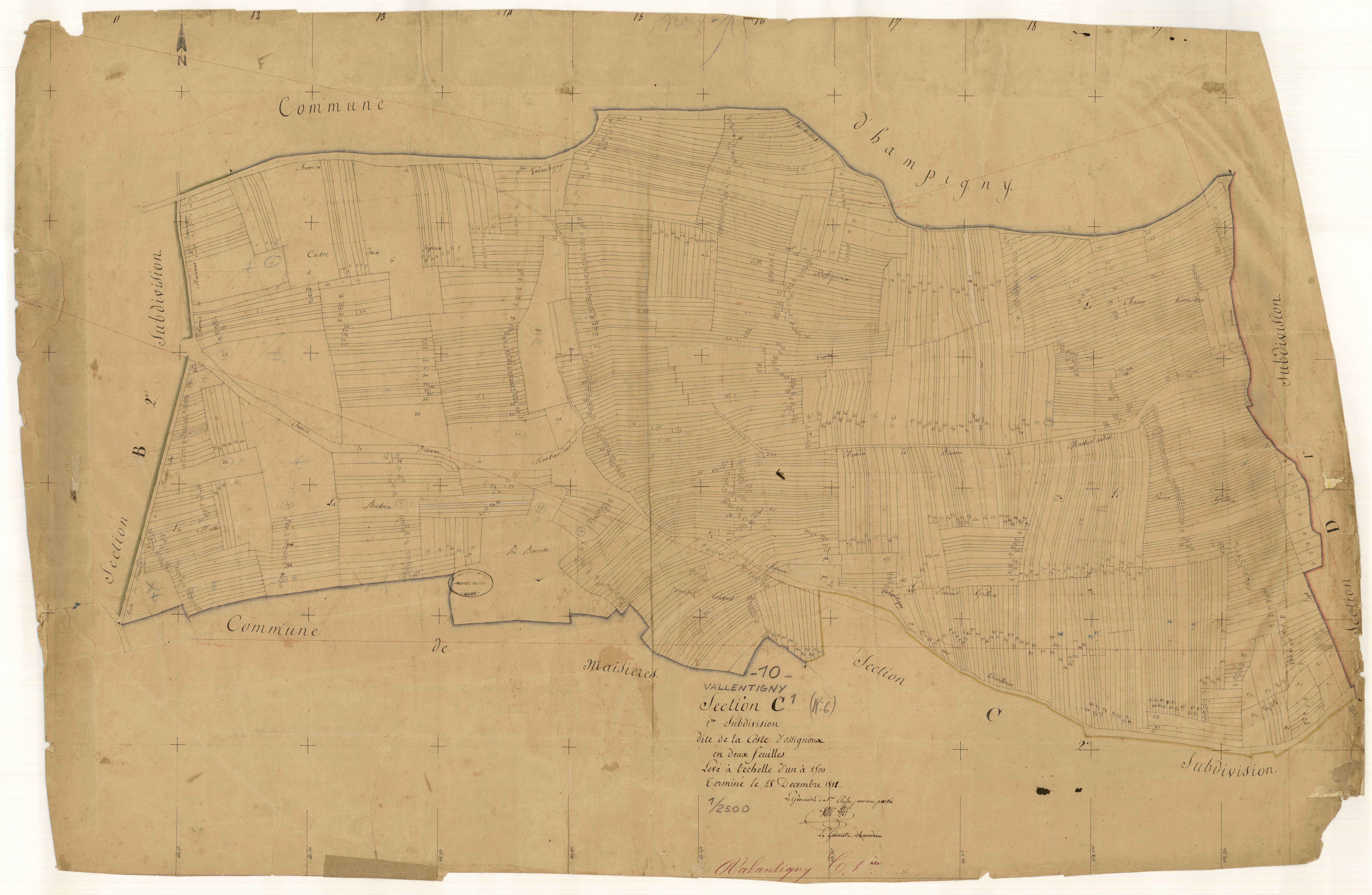 Vallentigny, section C dite de la coste d'Ossignoux, feuille n° 1