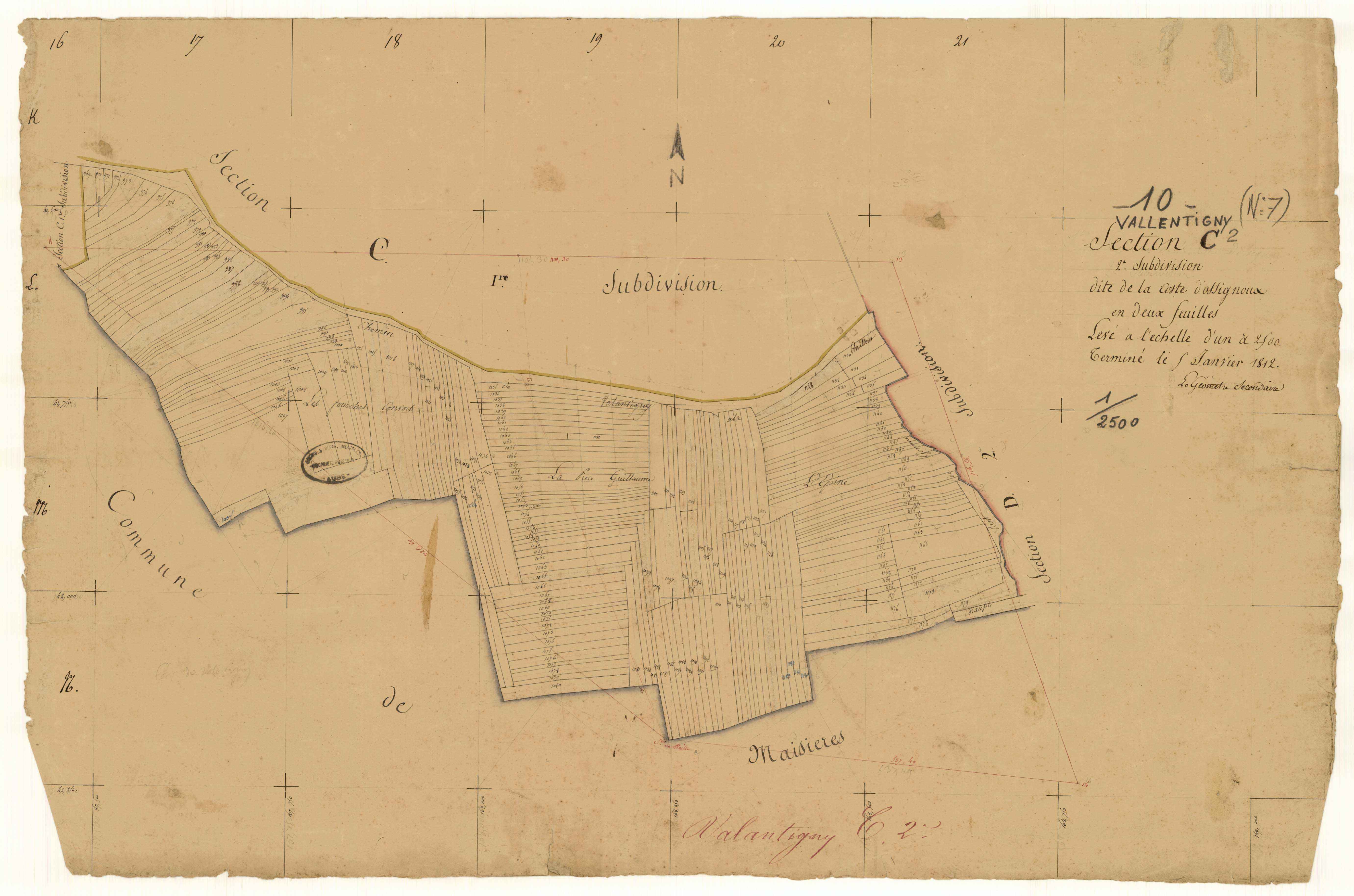 Vallentigny, section C dite de la coste d'Ossignoux, feuille n° 2
