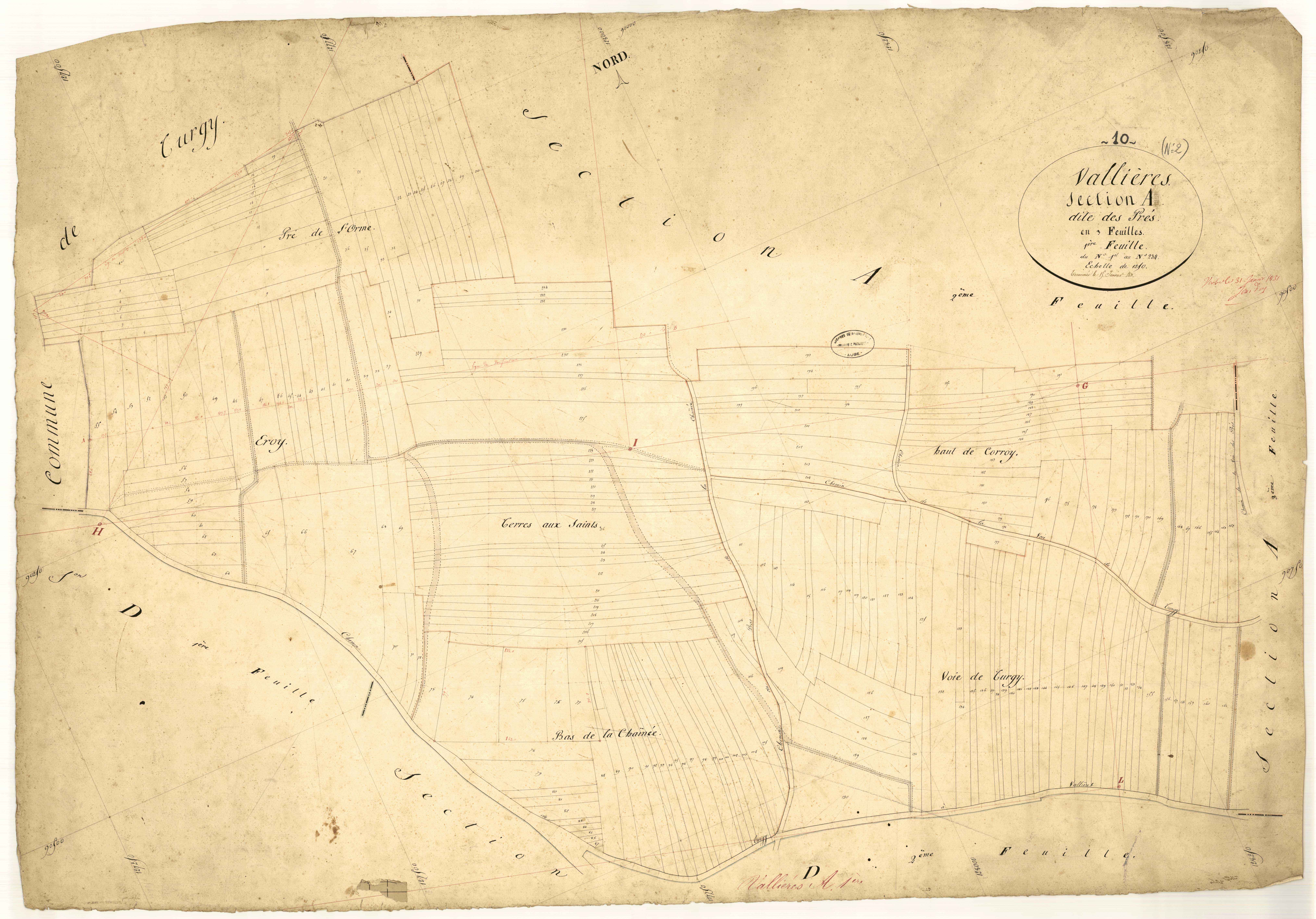 Vallières, section A dite des prés, feuille  n° 1, parcelles n° 1-234