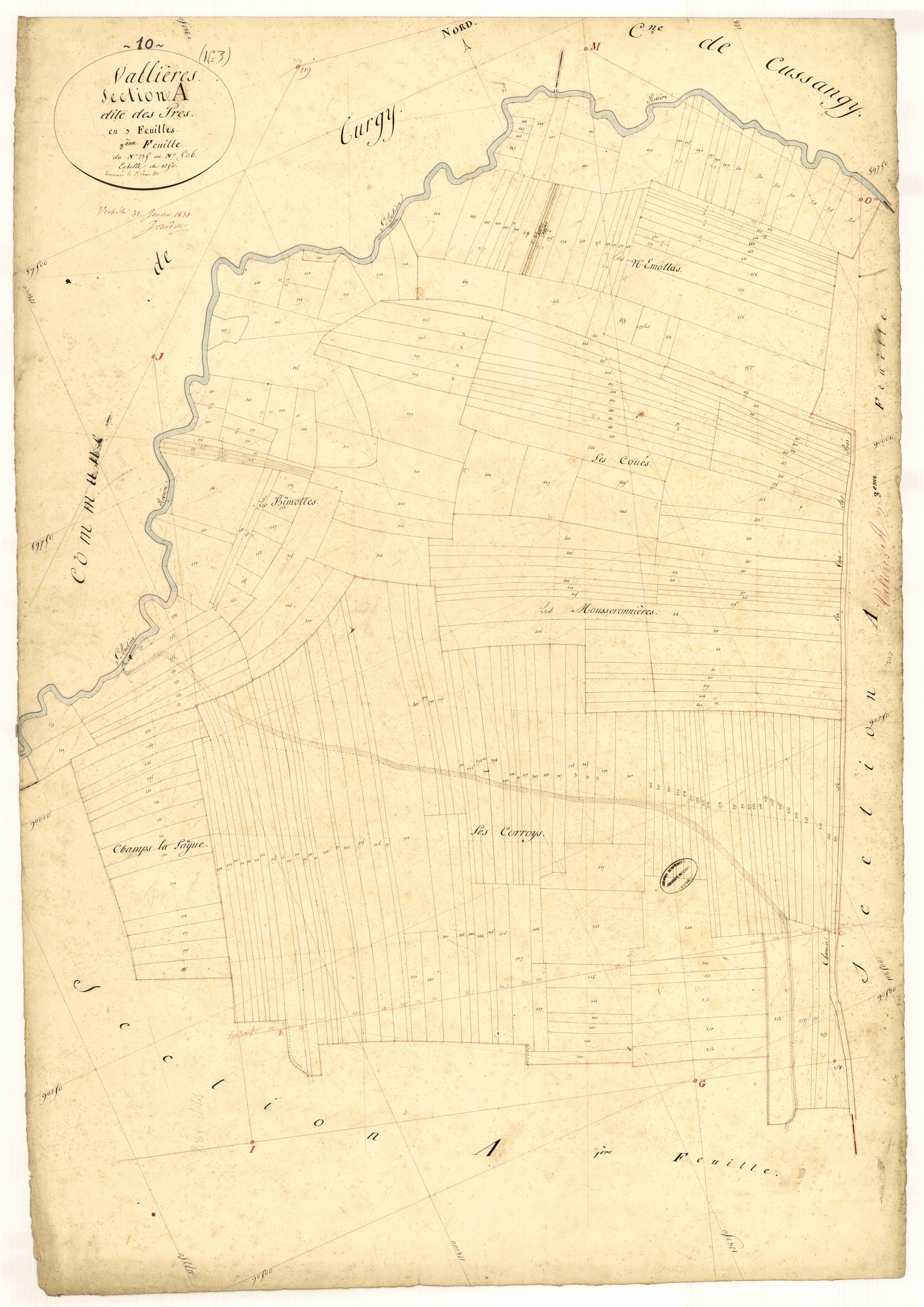 Vallières, section A dite des prés, feuille  n° 2, parcelles n° 235-506