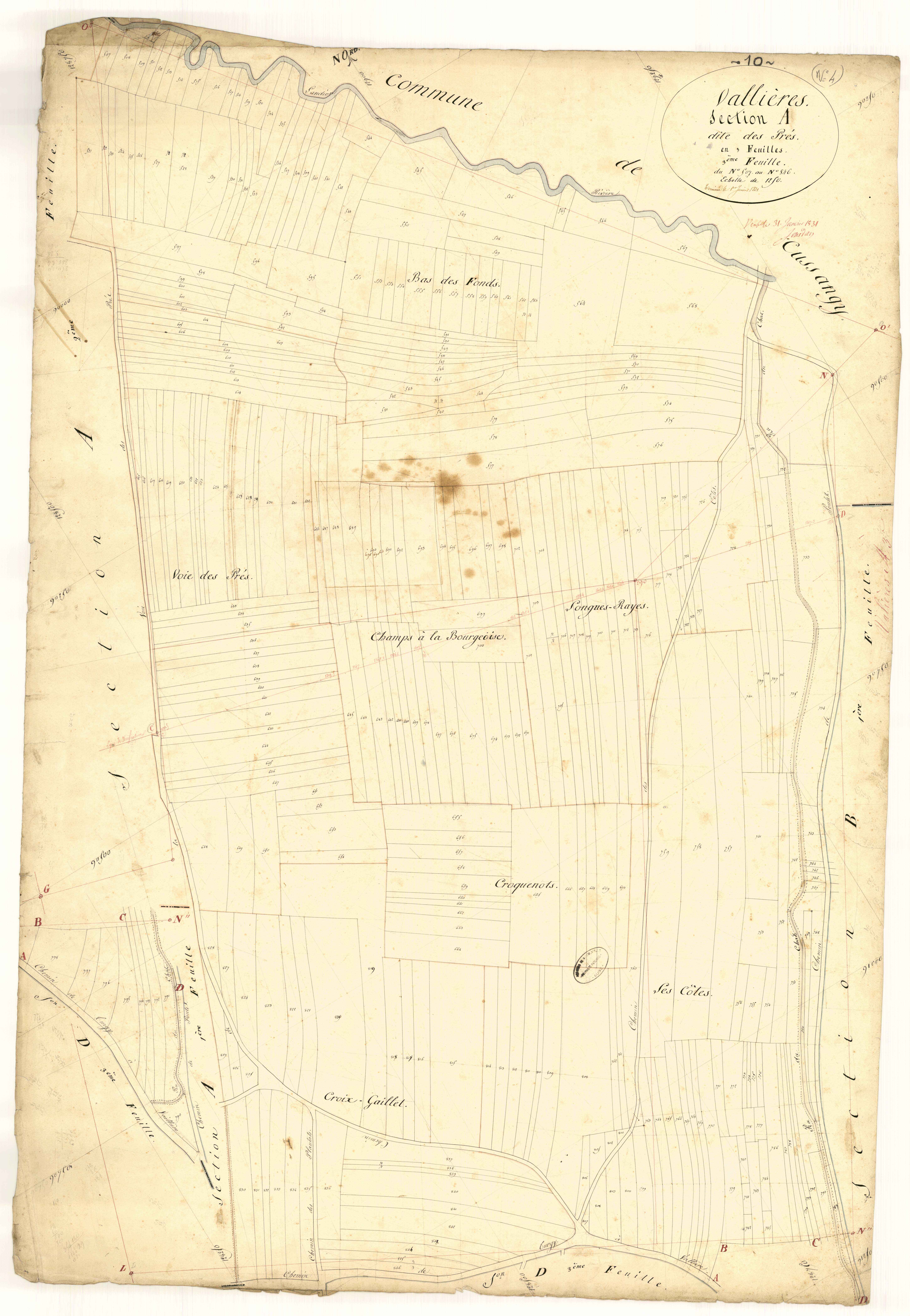 Vallières, section A dite des prés, feuille  n° 3, parcelles n° 507-846