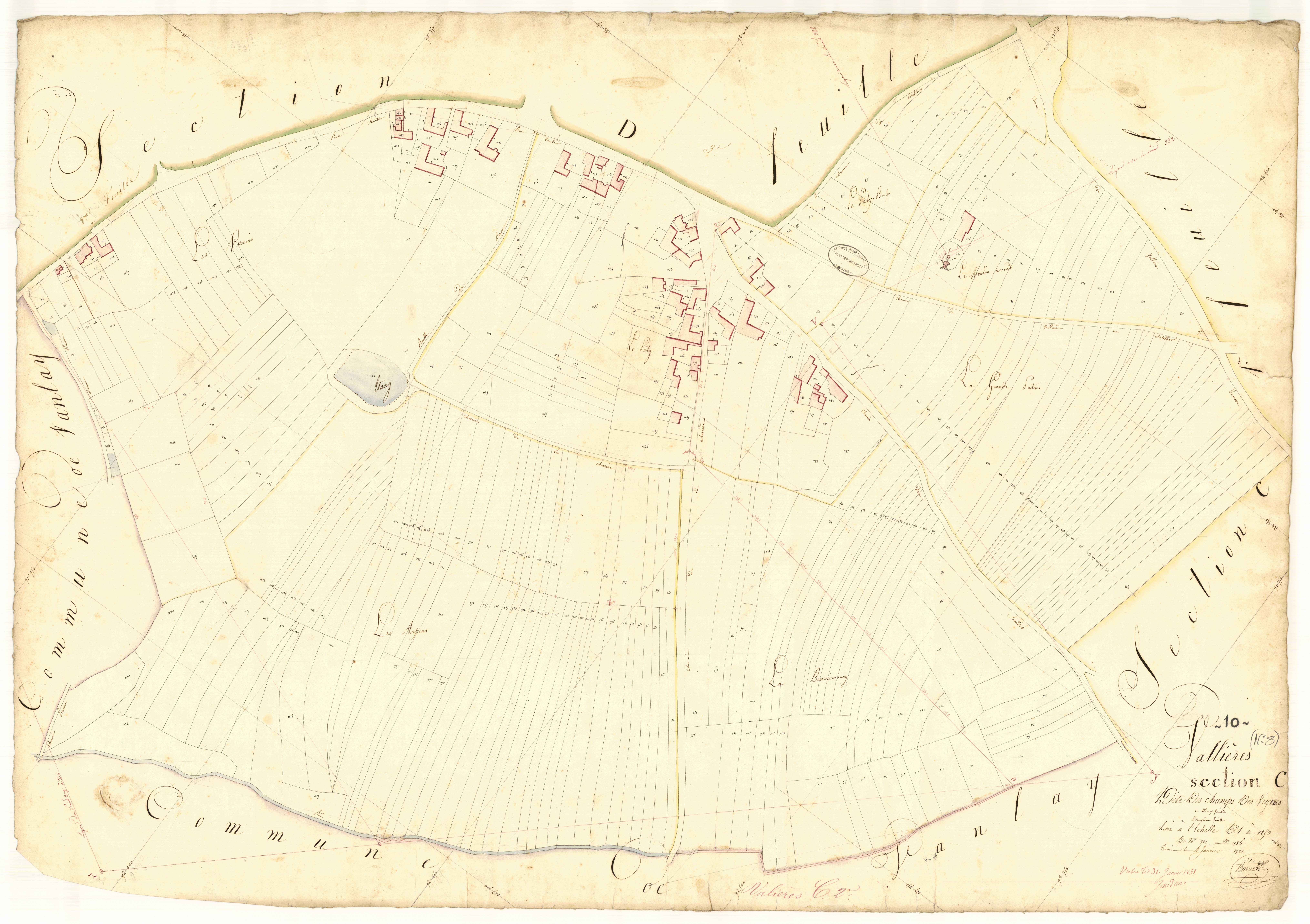 Vallières, section C dite des champs des vignes, parcelles n° 821-1186