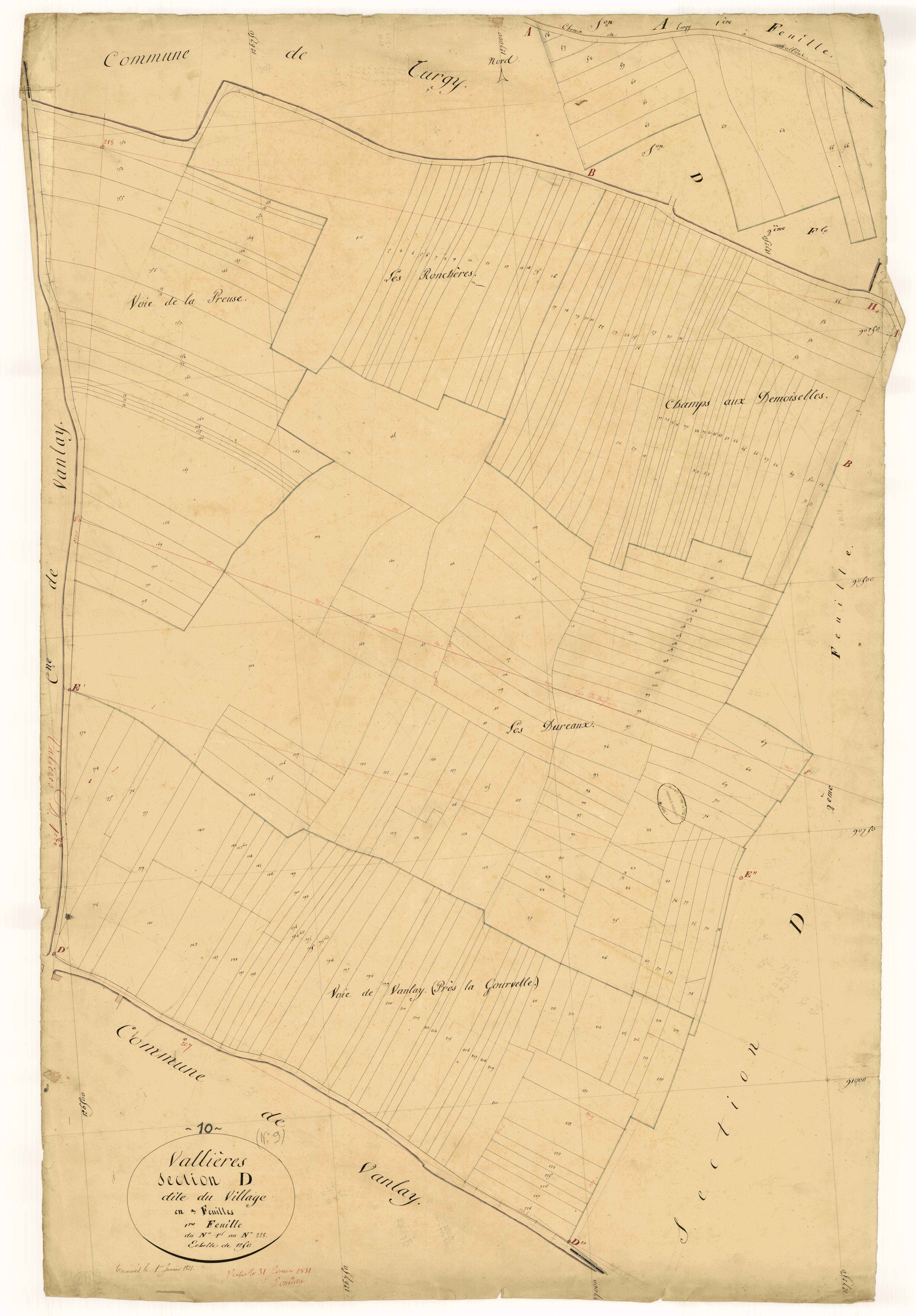Vallières, section D dite du village, feuille  n° 1, parcelles n° 1-228