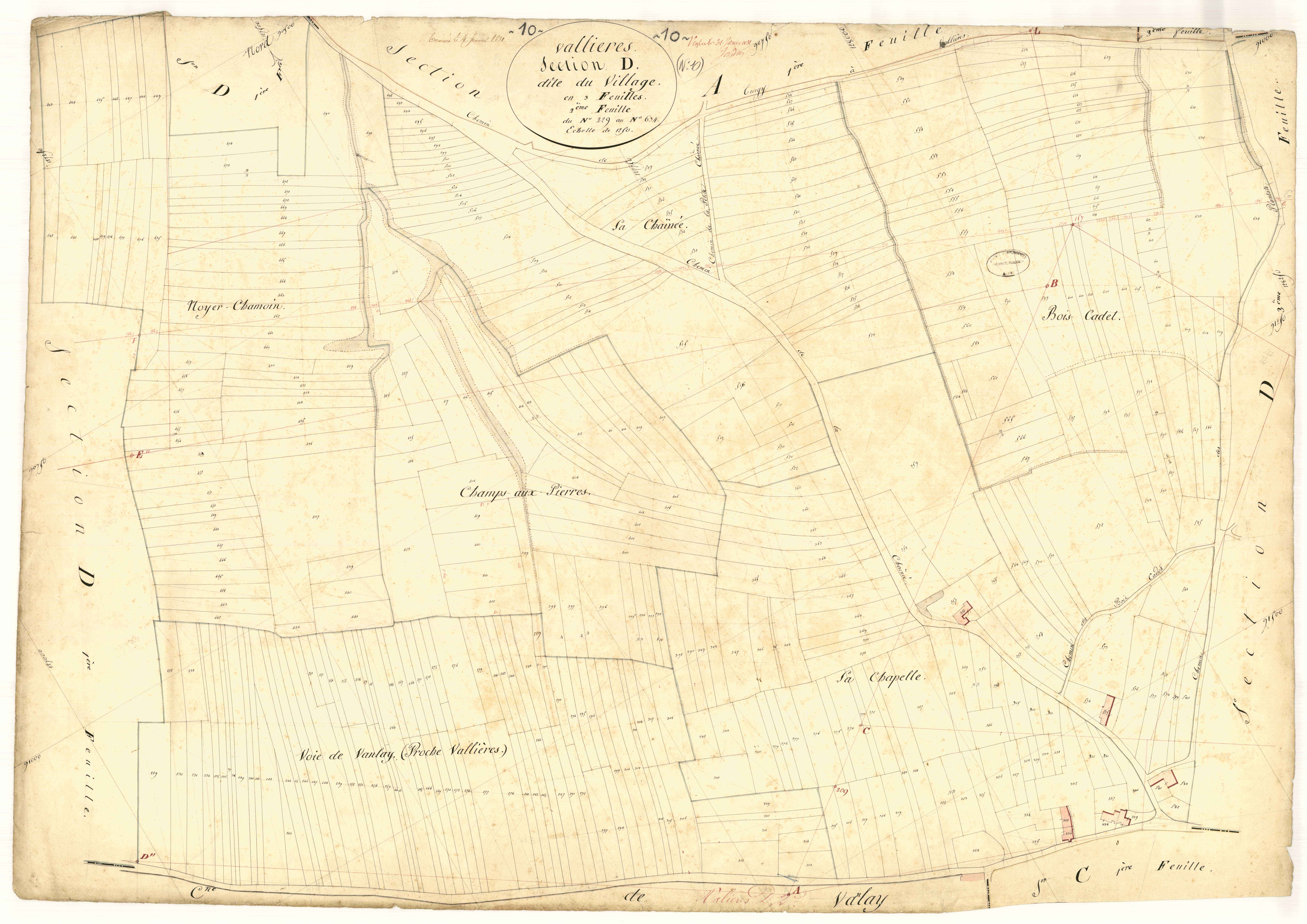 Vallières, section D dite du village, feuille  n°2, parcelles n° 229-634