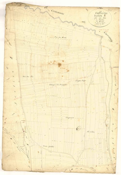 Vallières, section A dite des prés, feuille  n° 3, parcelles n° 507-846