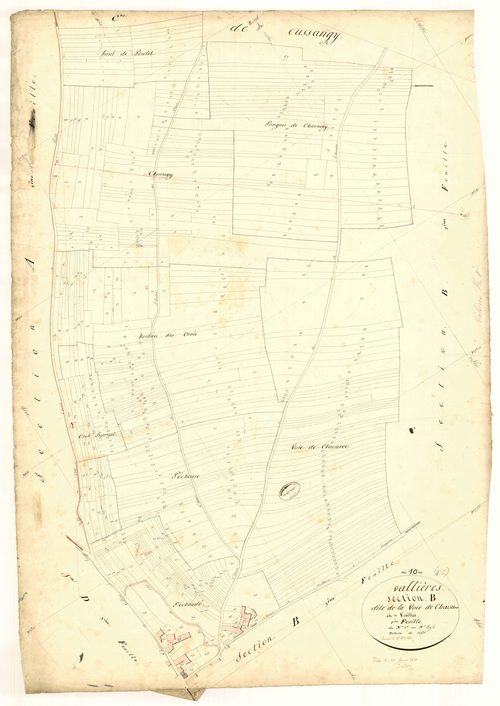 Vallières, section B dite de la voie de Chaource, feuille  n° 1, parcelles n° 1-496
