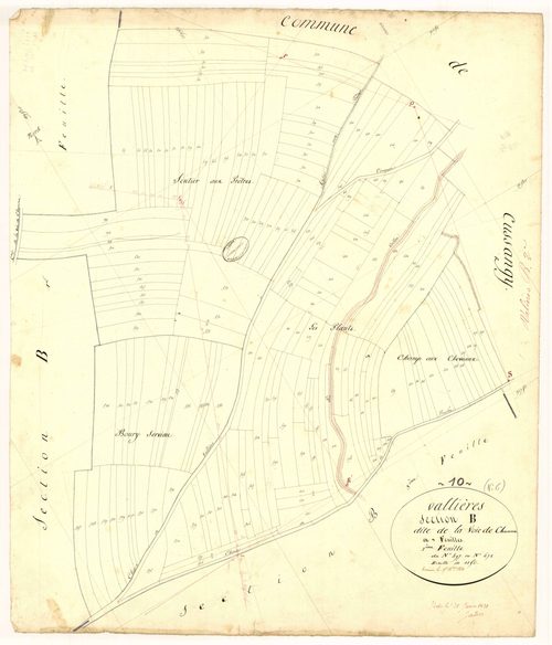 Vallières, section B dite de la voie de Chaource, feuille  n° 2, parcelles n° 497-671