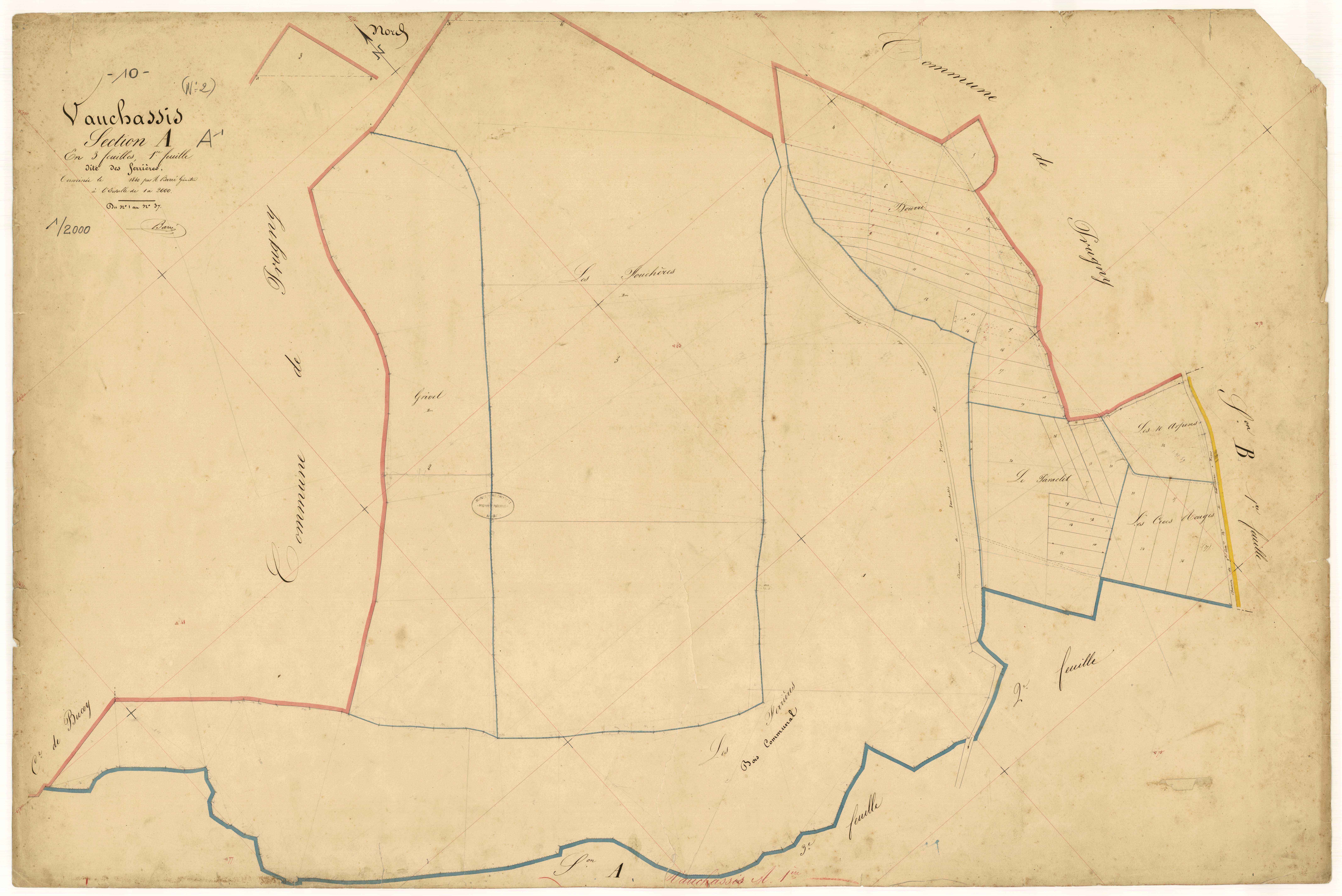Vauchassis, section A dite des Ferrières, feuille n° 1, parcelles n° 1-37