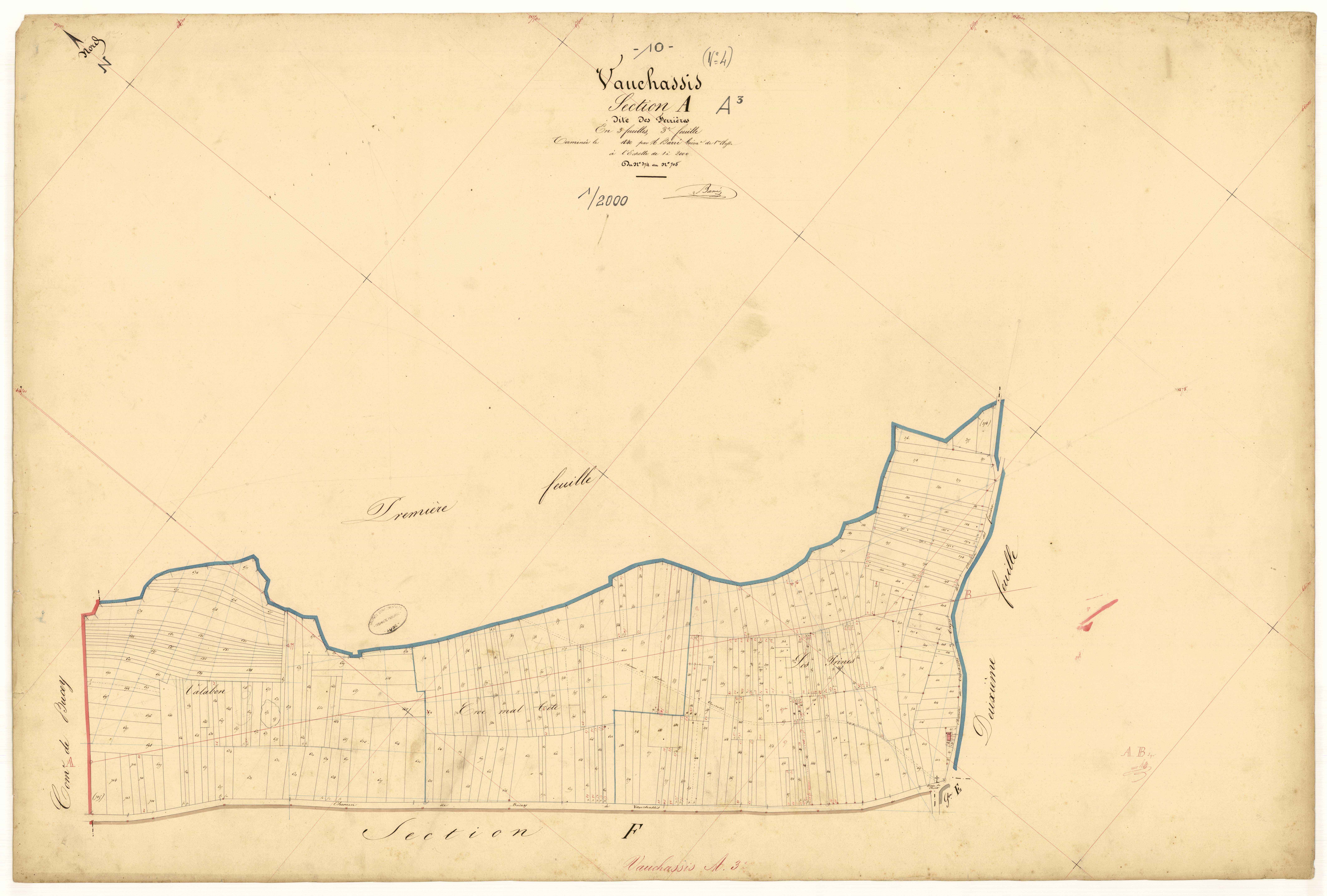 Vauchassis, section A dite des Ferrières, feuille  n° 3, parcelles n° 374-705