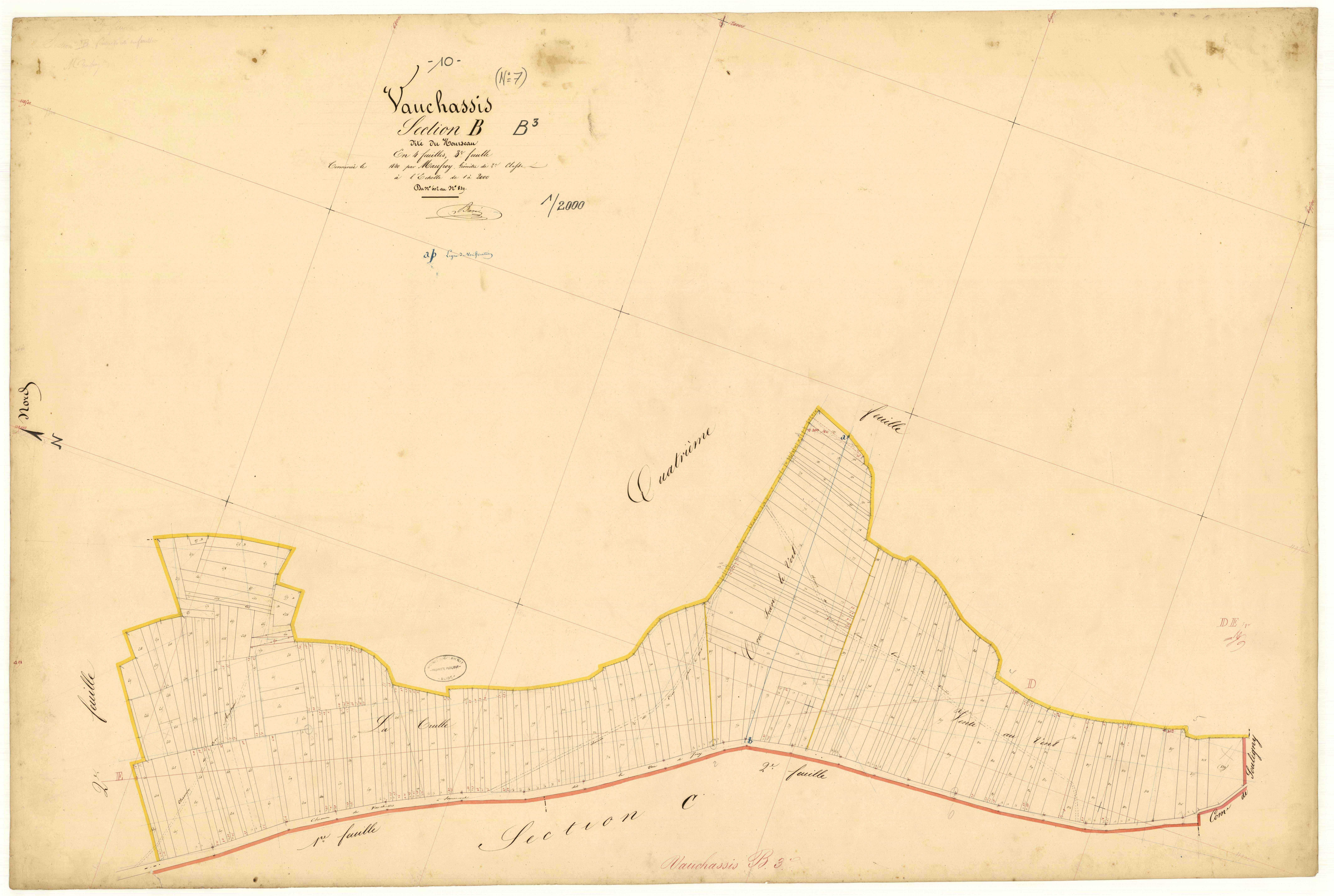 Vauchassis, section B dite de Hourseau, feuille  n° 3, parcelles n° 602-839