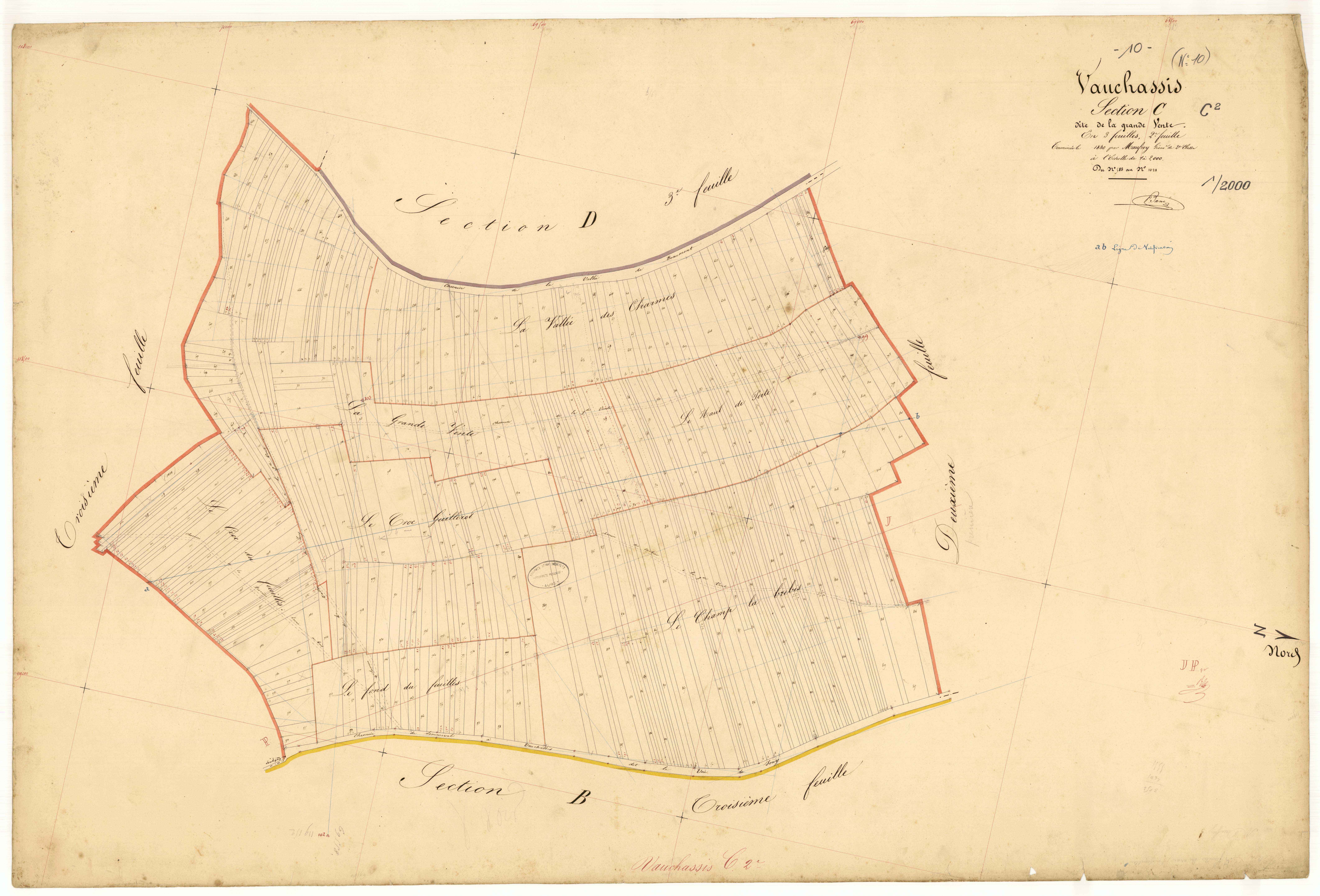 Vauchassis, section C dite de la grande vente, feuille  n° 2, parcelles n° 588-1021