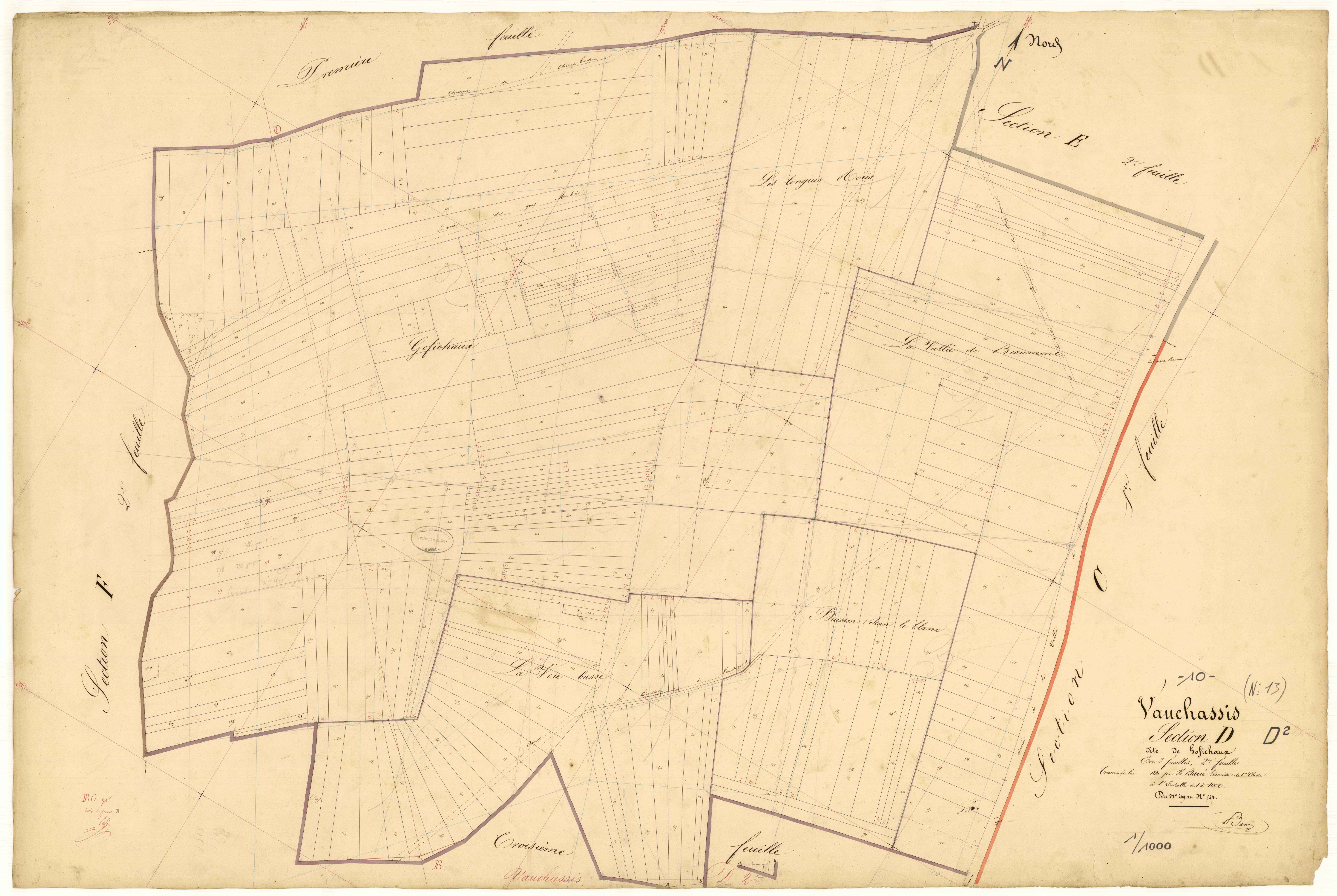 Vauchassis, section D dite de Gofichaux, feuille  n° 2, parcelles n° 249-544