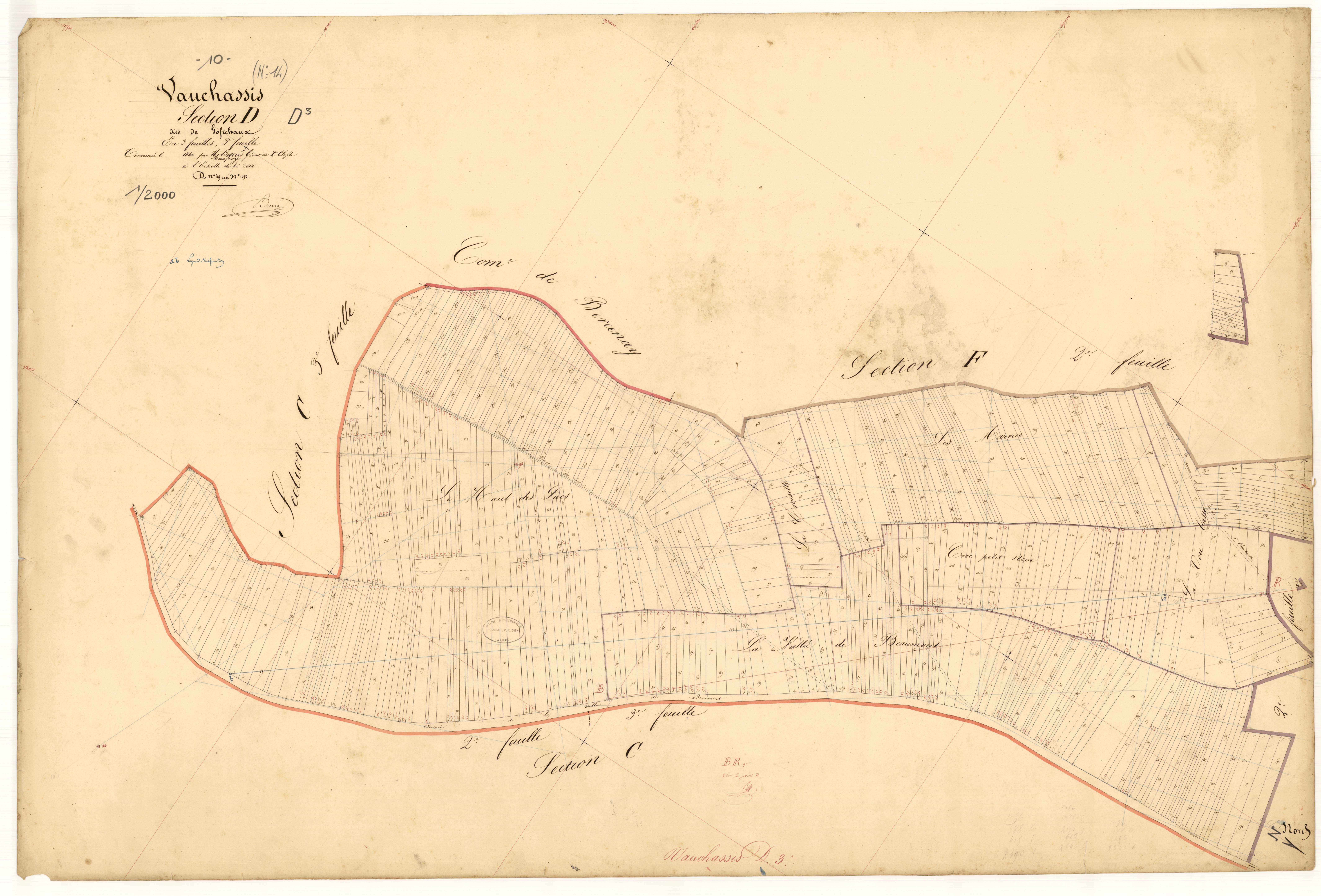Vauchassis, section D dite de Gofichaux, feuille  n° 3, parcelles n° 545-1053
