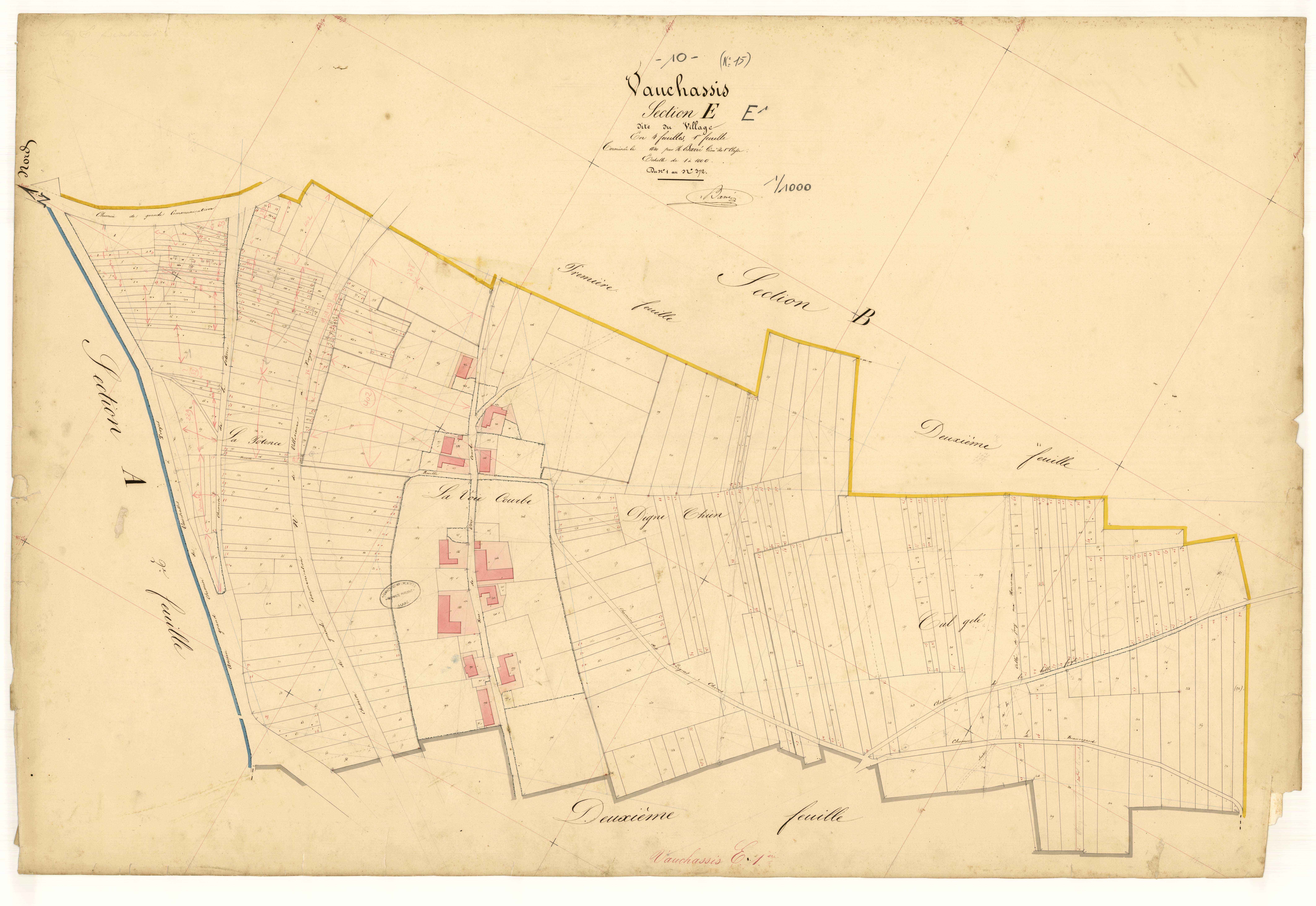 Vauchassis, section E dite du village, feuille  n° 1, parcelles n° 1-372
