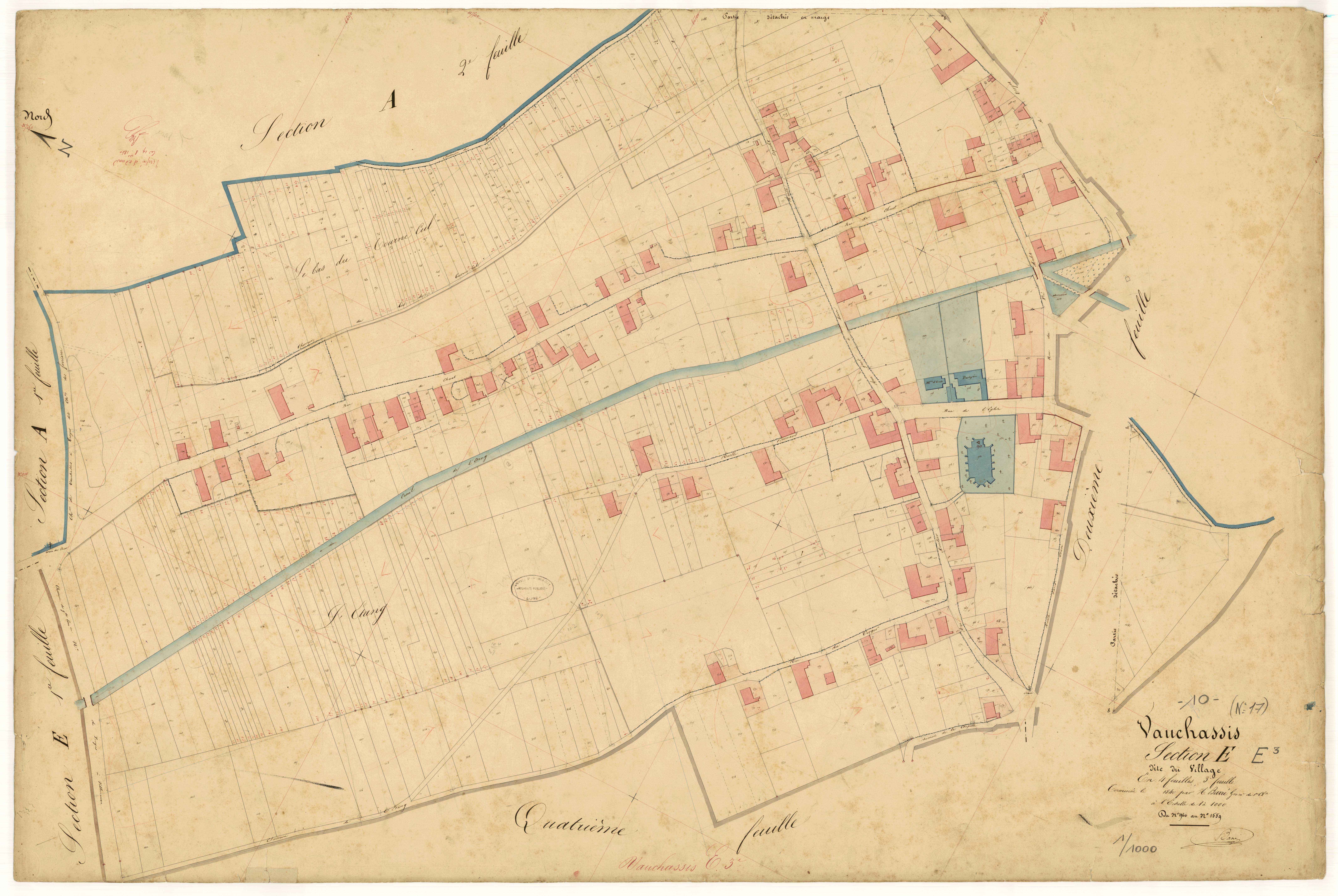 Vauchassis, section E dite du village, feuille  n° 3, parcelles n° 960-1559