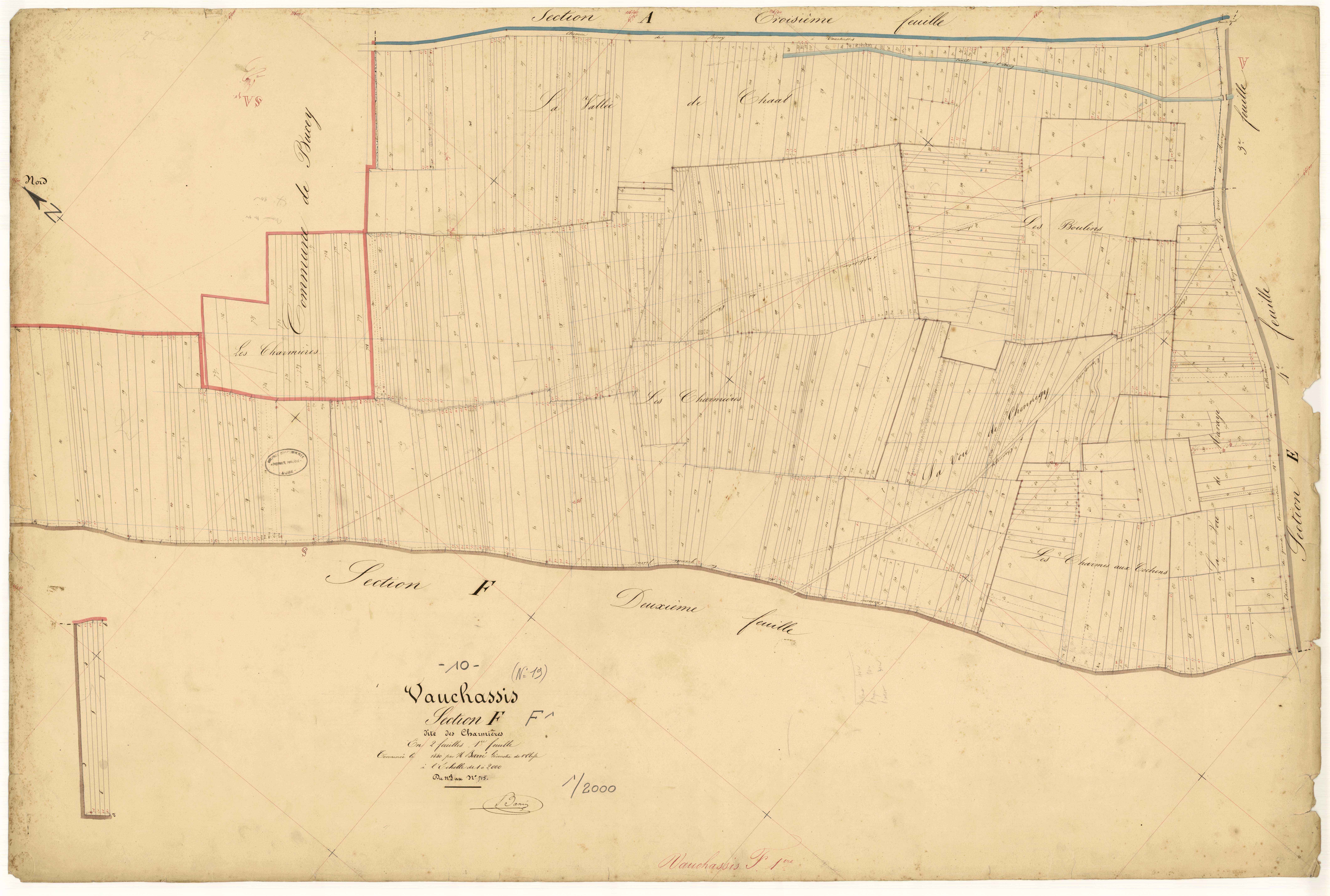 Vauchassis, section F dite de Charmières, feuille  n° 1, parcelles n° 3-715