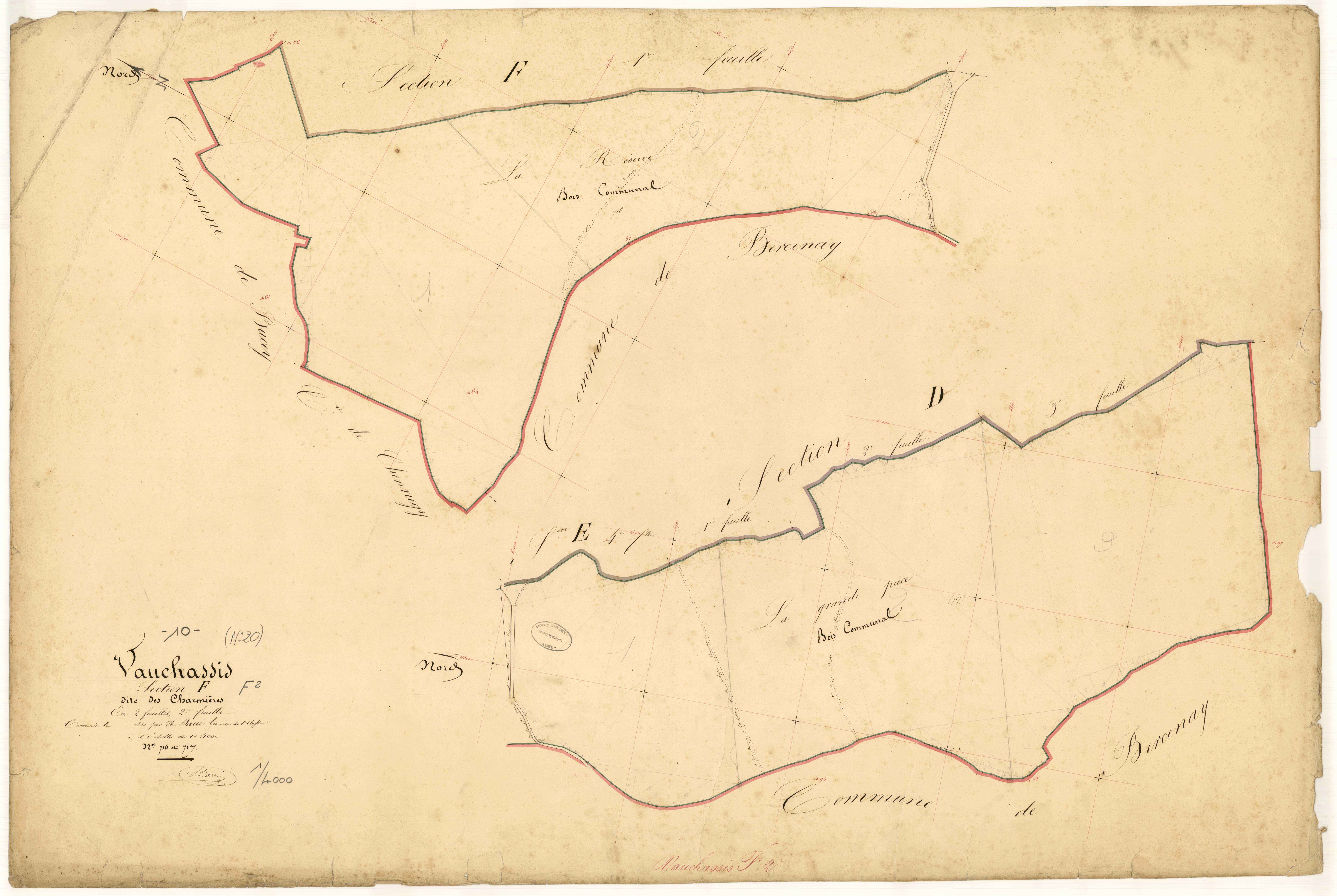 Vauchassis, section F dite de Charmières, feuille  n° 2, parcelles n° 716-717