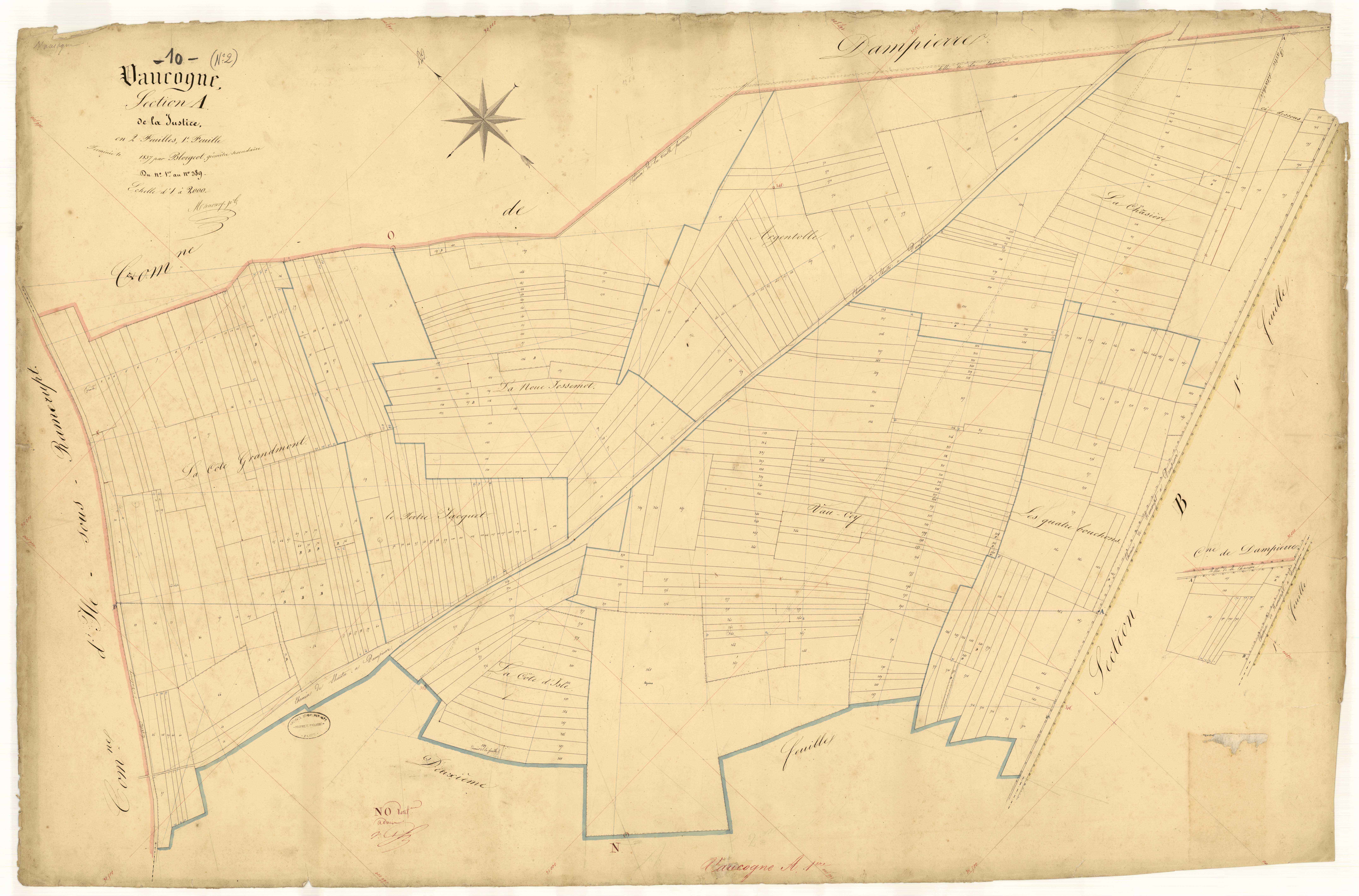 Vaucogne, section A dite de la justice, feuille  n° 1, parcelles n° 1-389