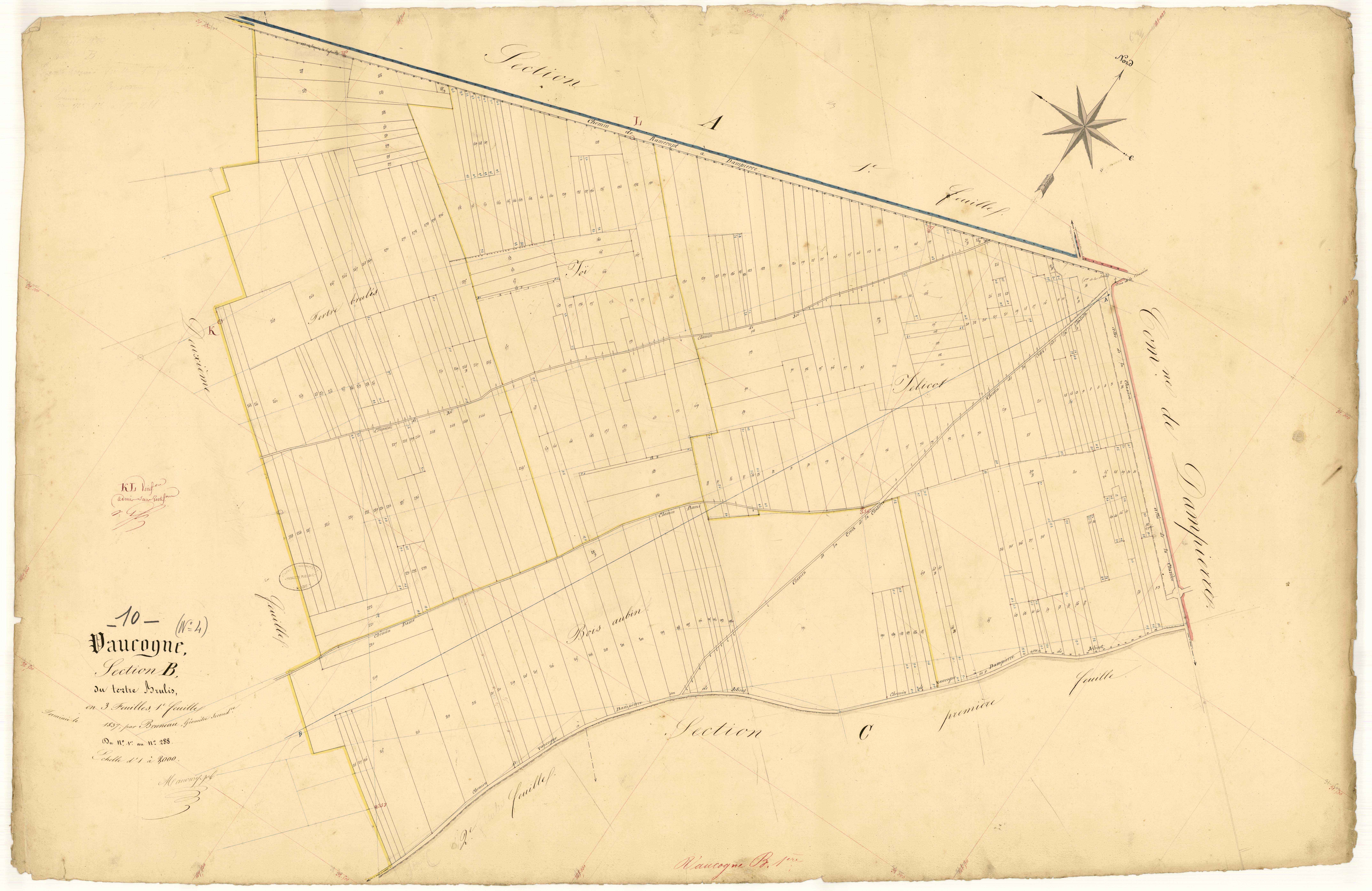 Vaucogne, section B dite du tertre brulis, feuille n° 1, parcelles n° 1-288
