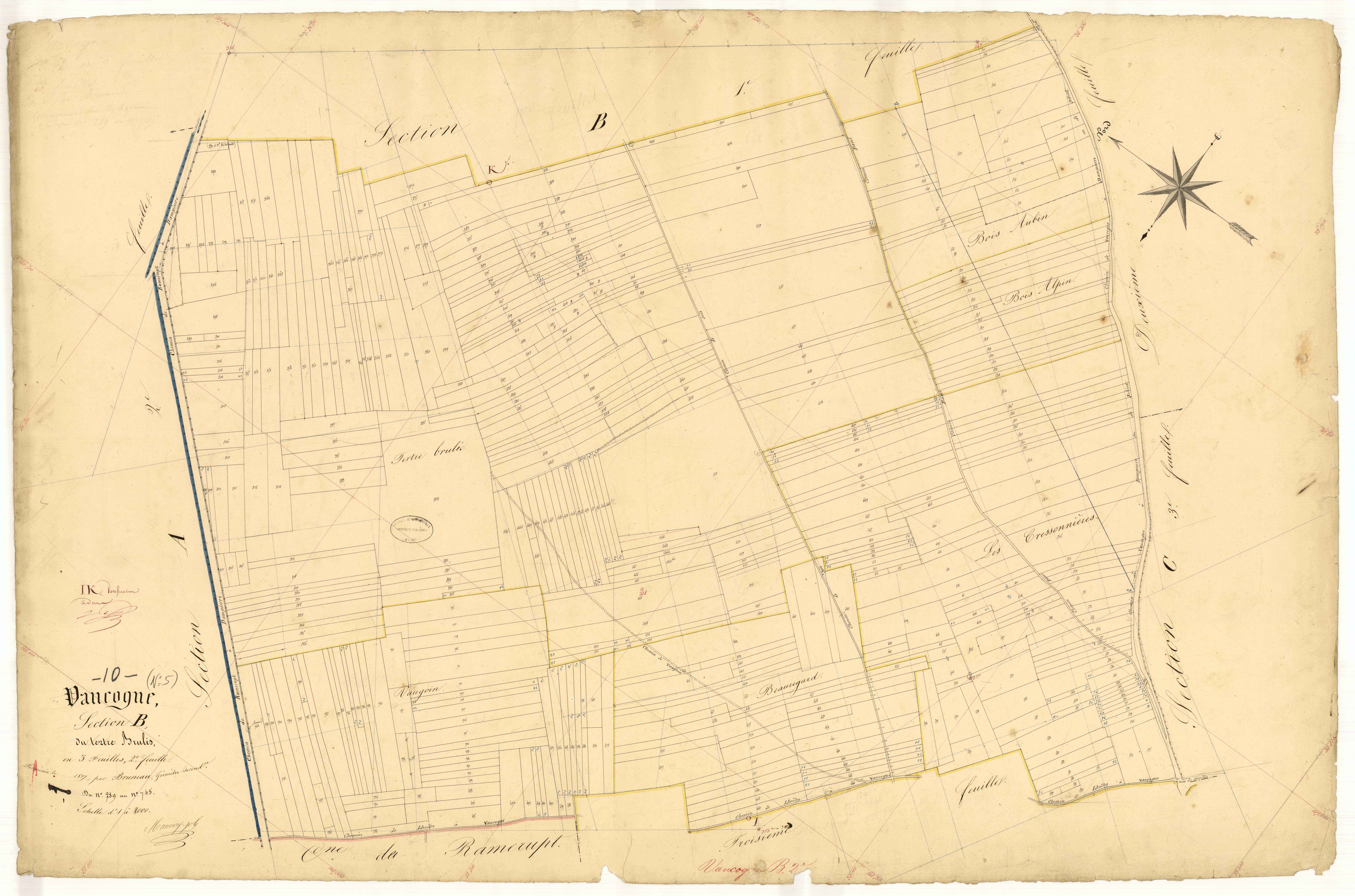 Vaucogne, section B dite du tertre brulis, feuille n° 2, parcelles n° 289-745