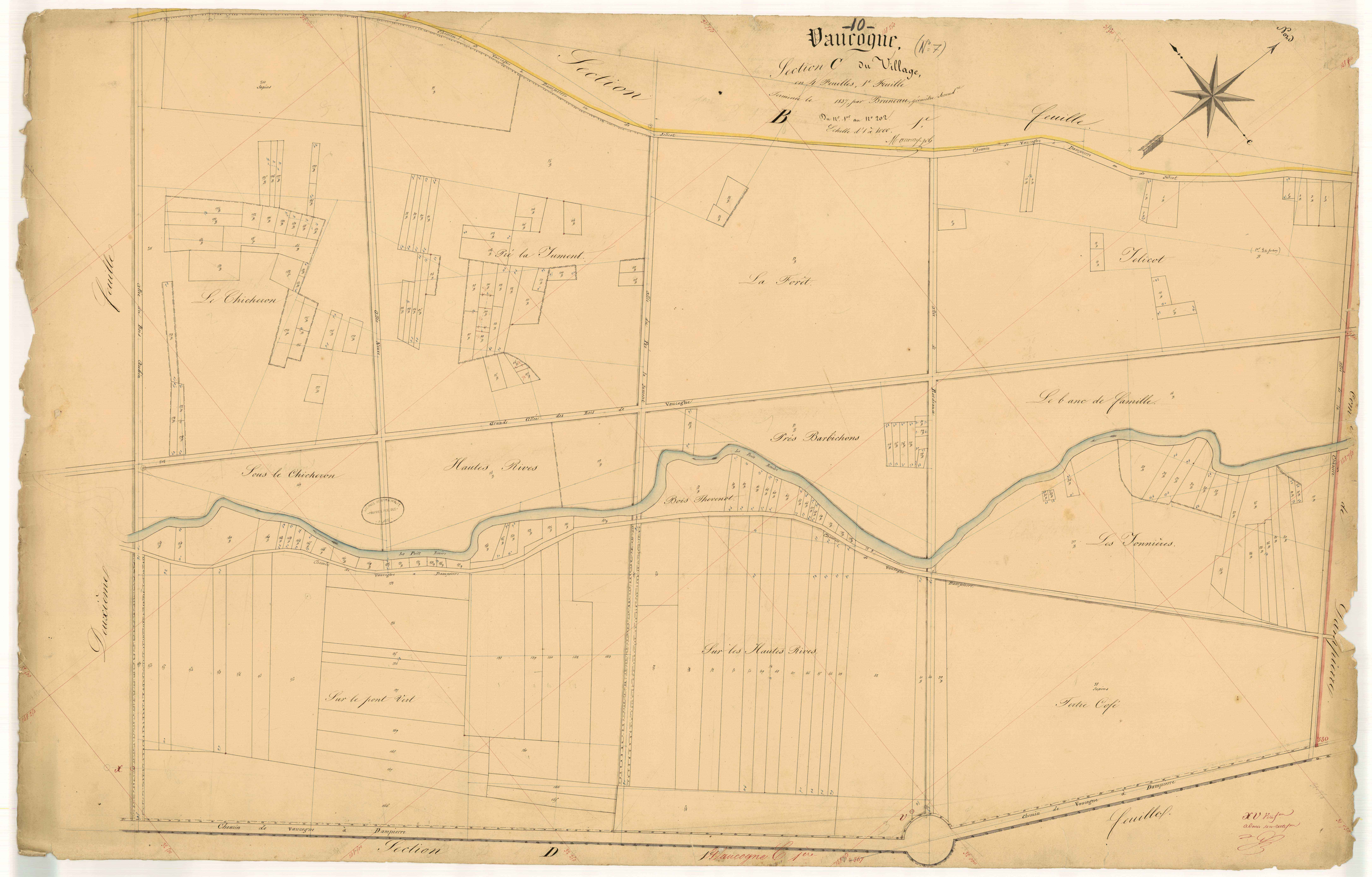 Vaucogne, section C dite du village, feuille n° 1, parcelles n° 1-202