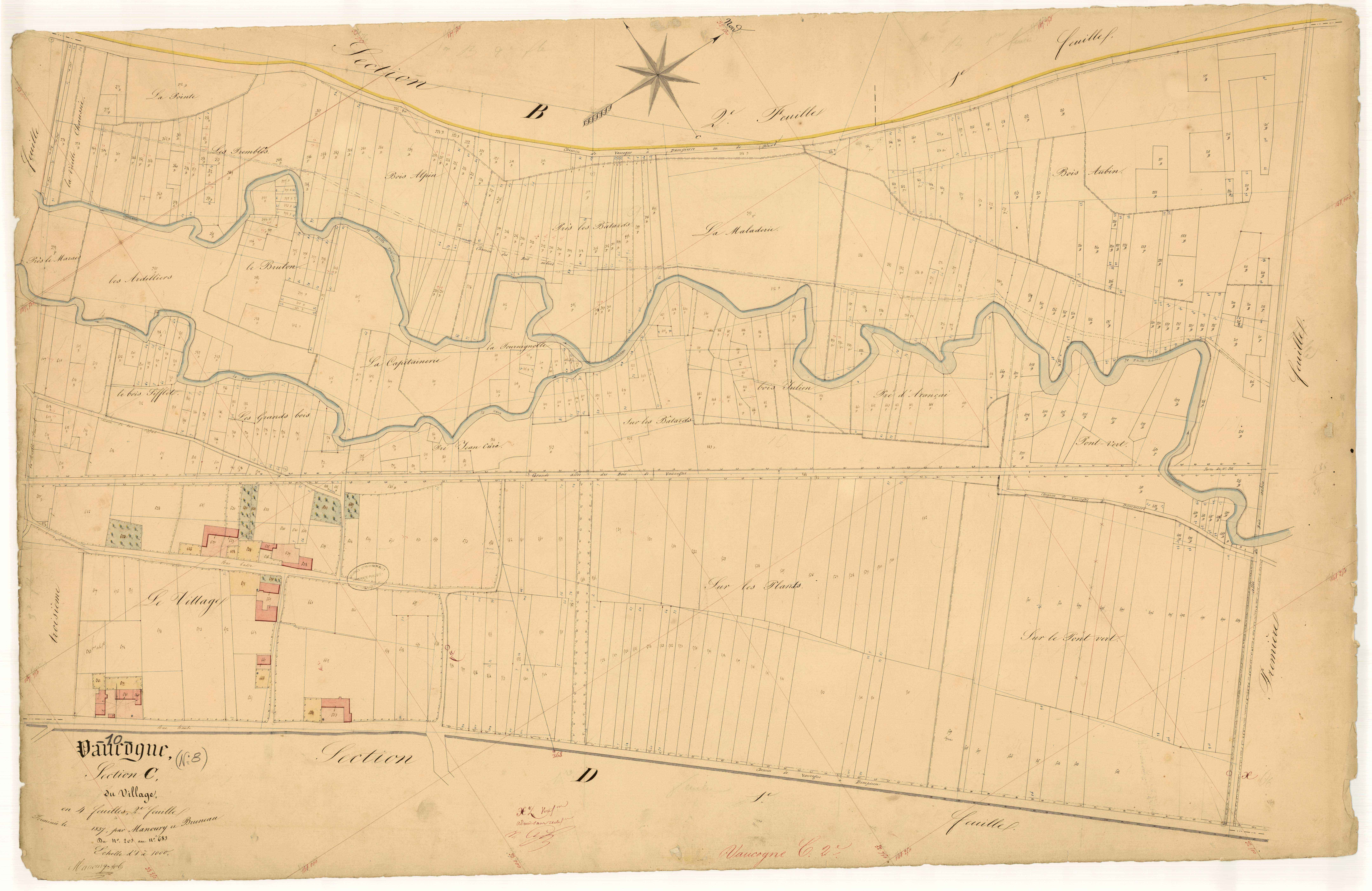 Vaucogne, section C dite du village, feuille n° 2, parcelles n° 203-683