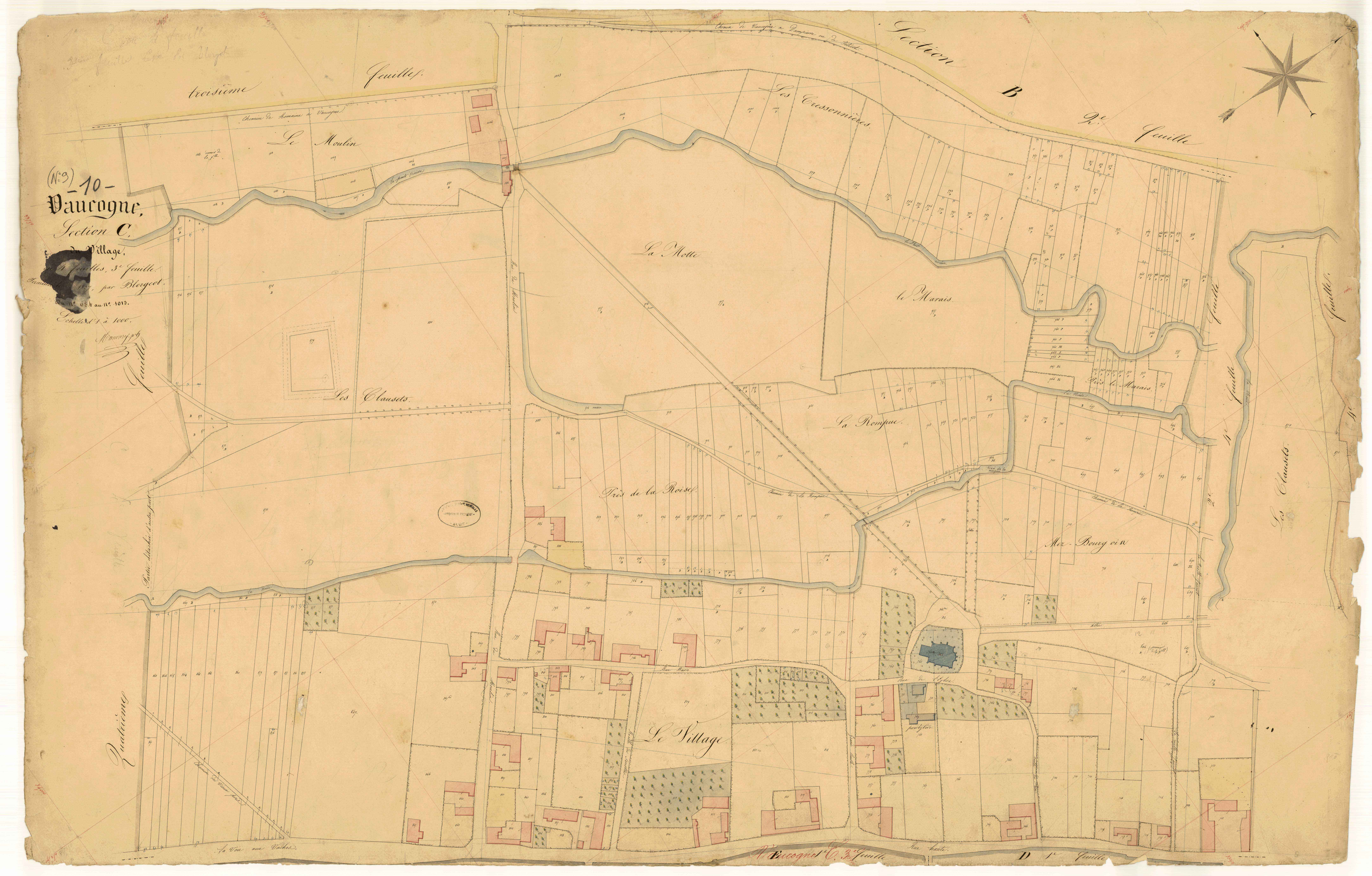 Vaucogne, section C dite du village, feuille n° 3, parcelles n° 684-1013