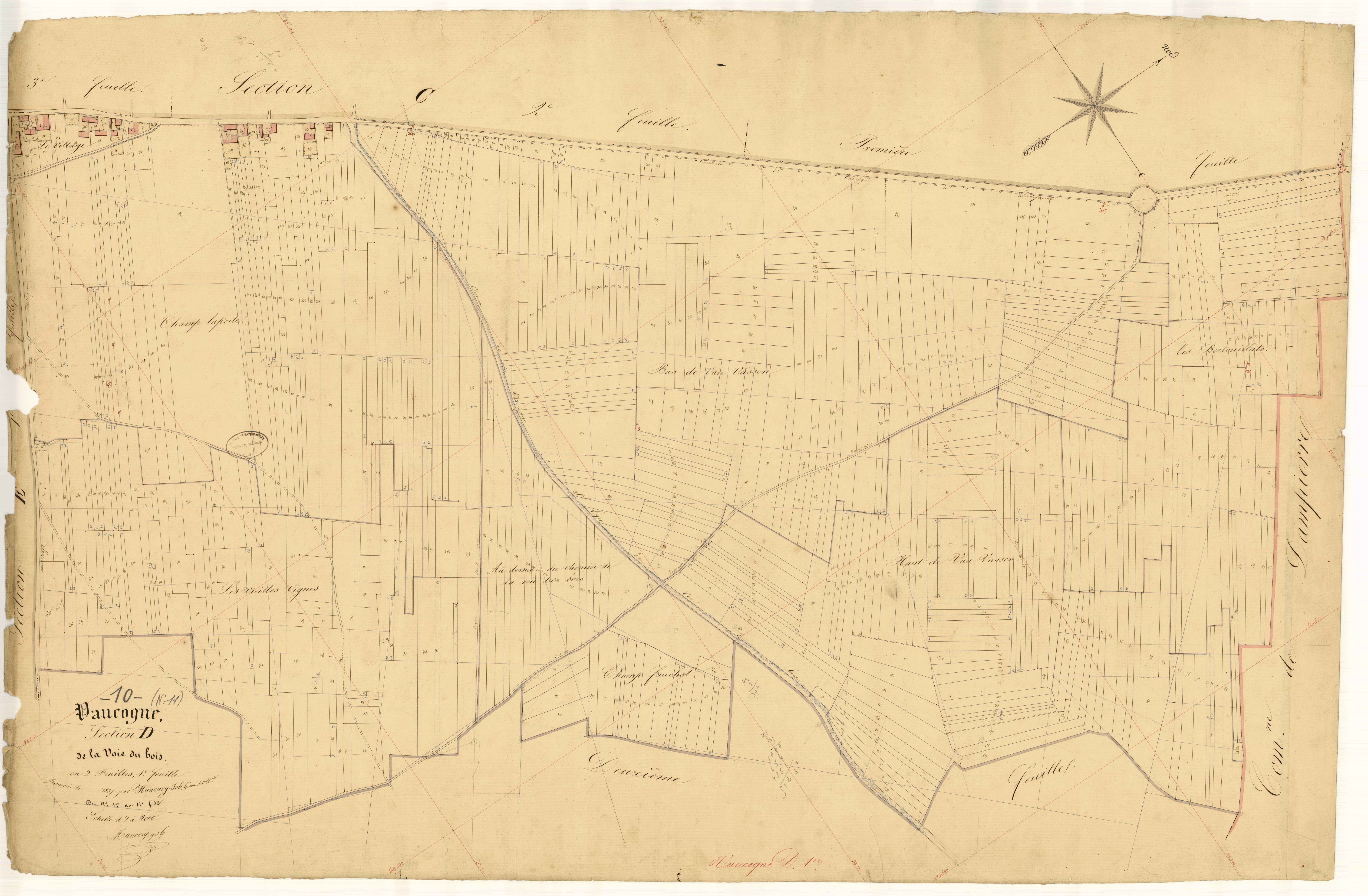 Vaucogne, section D dite de la voie du bois, feuille n° 1, parcelles n° 1-632