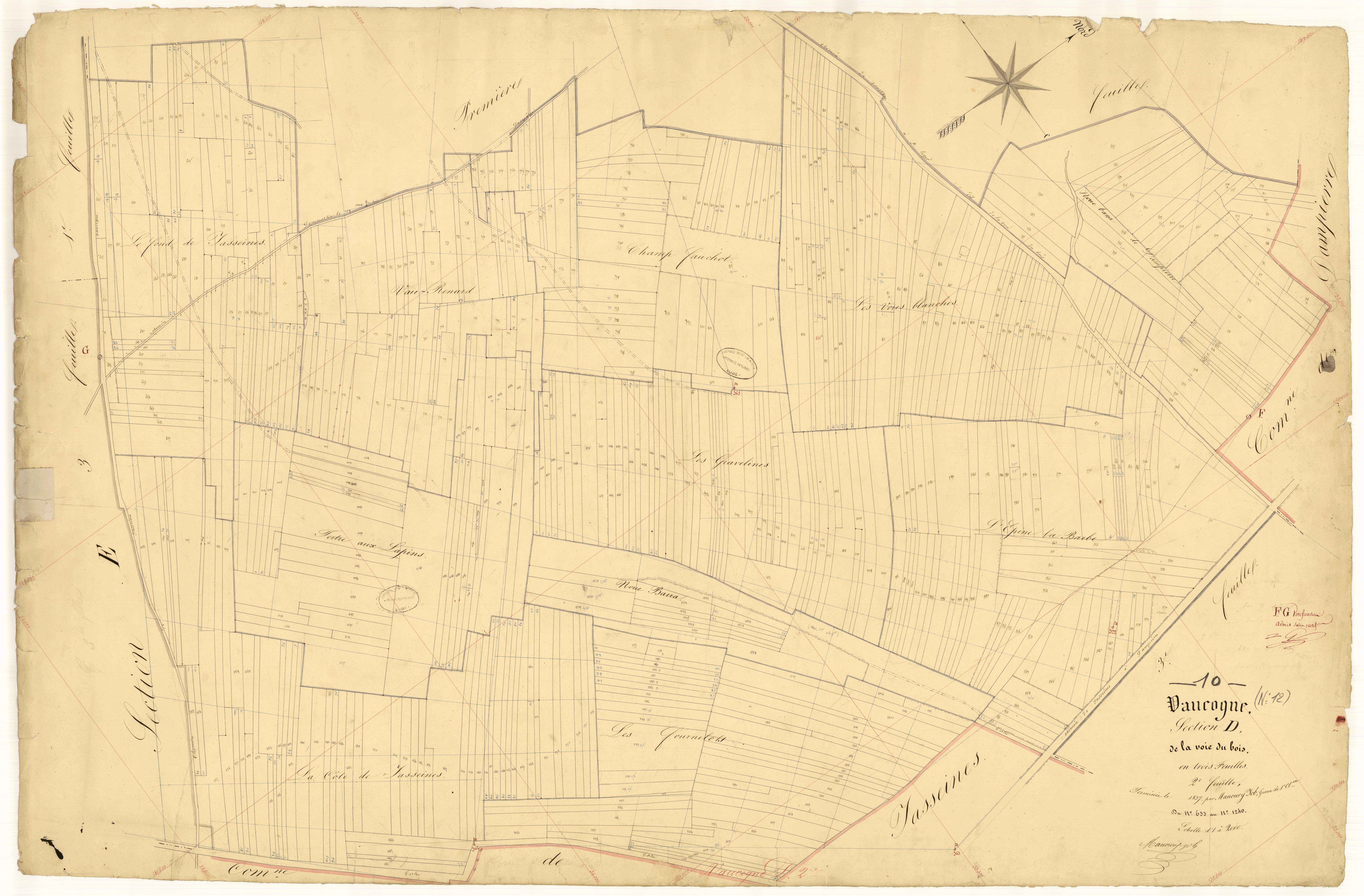 Vaucogne, section D dite de la voie du bois, feuille n° 2, parcelles n° 633-1240