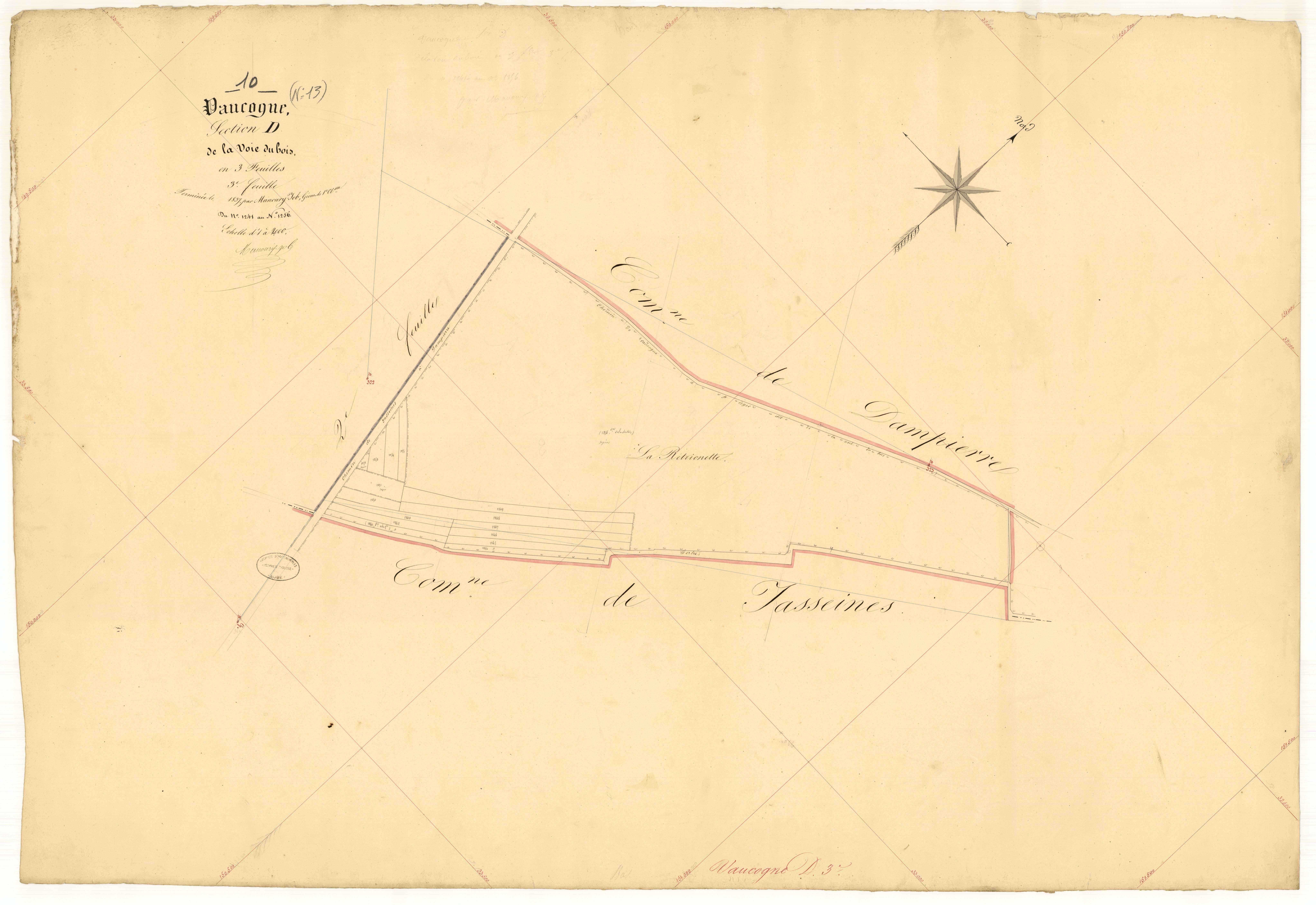 Vaucogne, section D dite de la voie du bois, feuille n° 3, parcelles n° 1241-1256