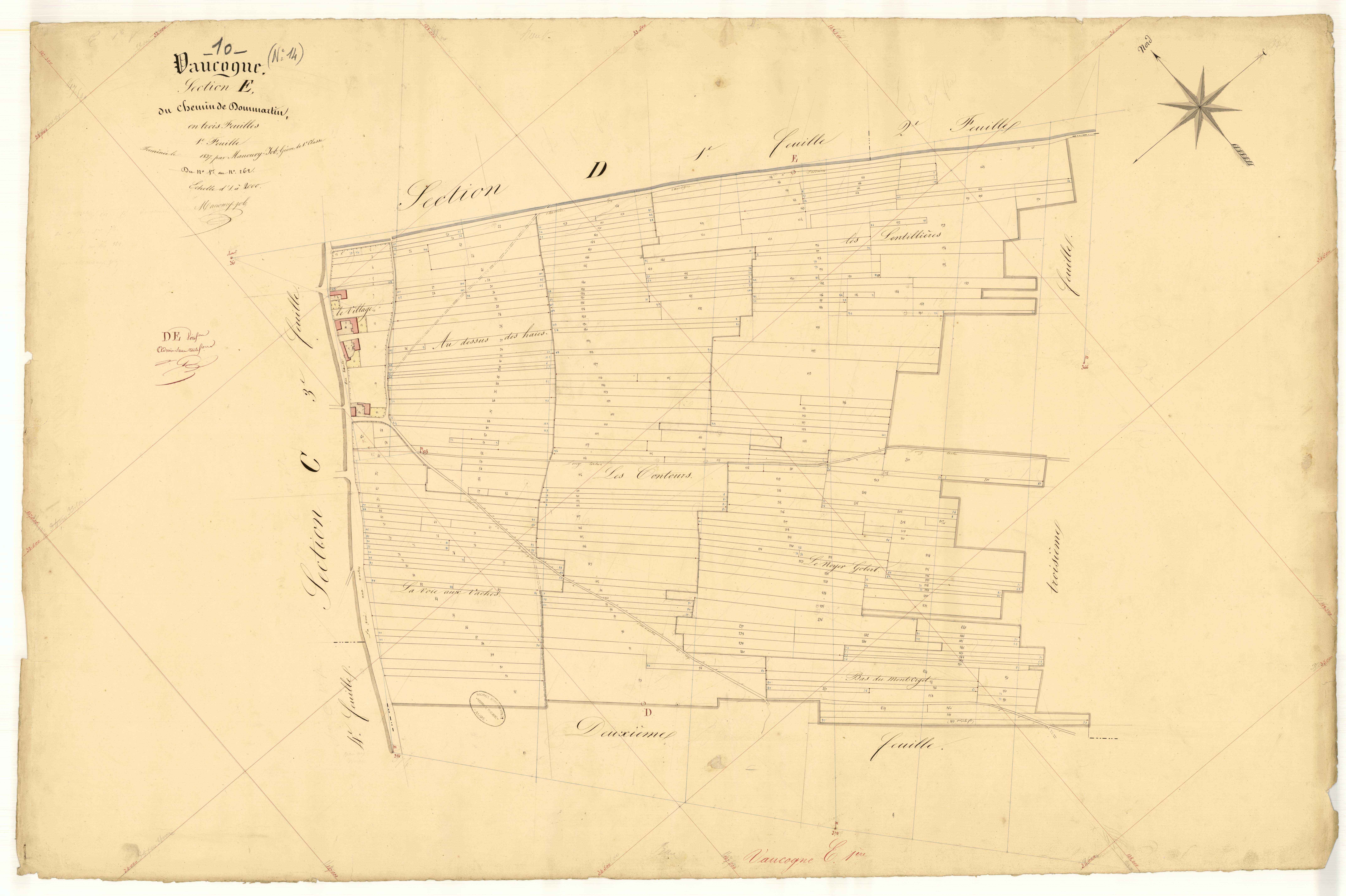 Vaucogne, section E dite du chemin de Dommartin, feuille  n° 1, parcelles n° 1-262