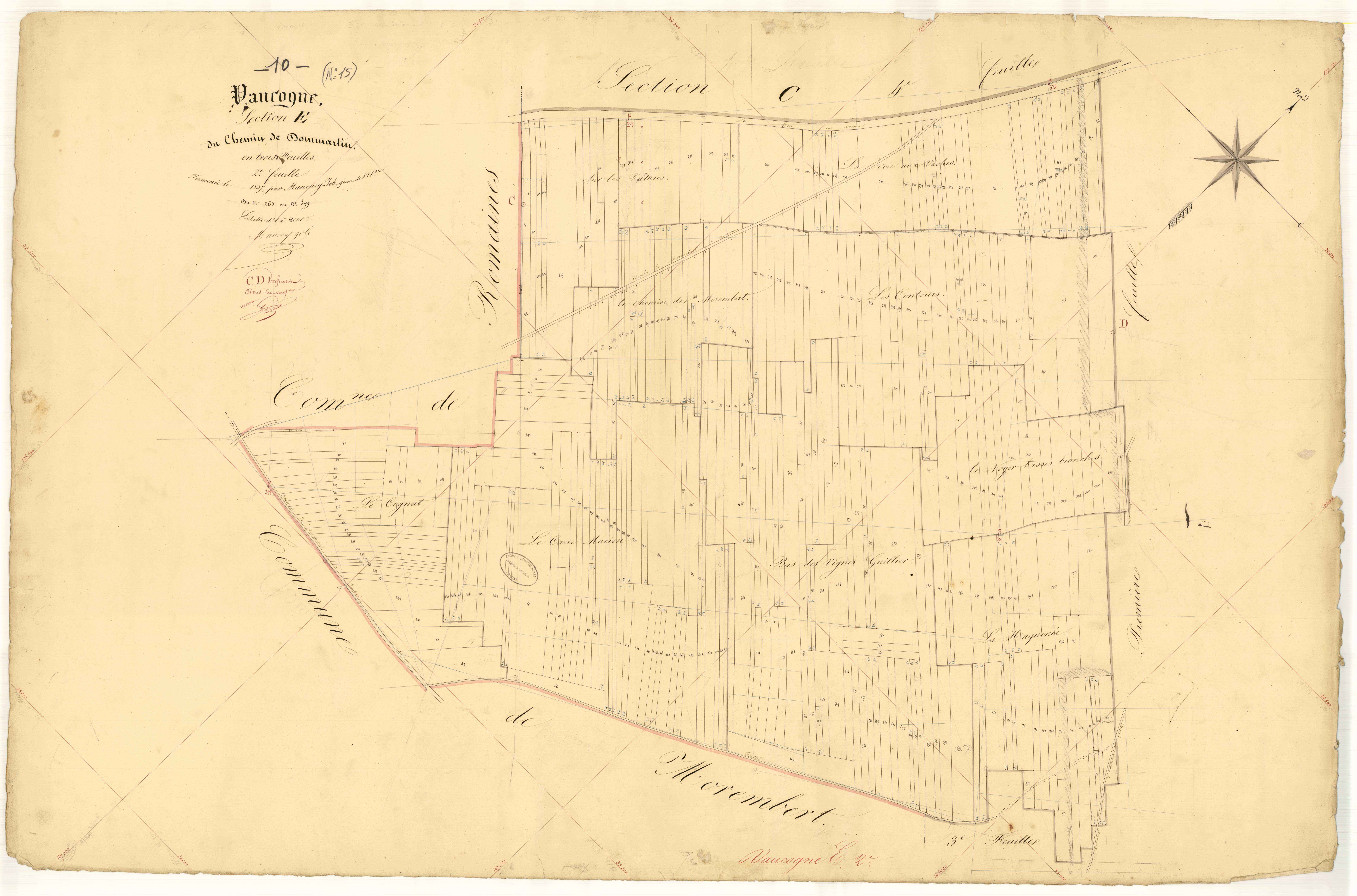 Vaucogne, section E dite du chemin de Dommartin, feuille n° 2, parcelles n° 263-599