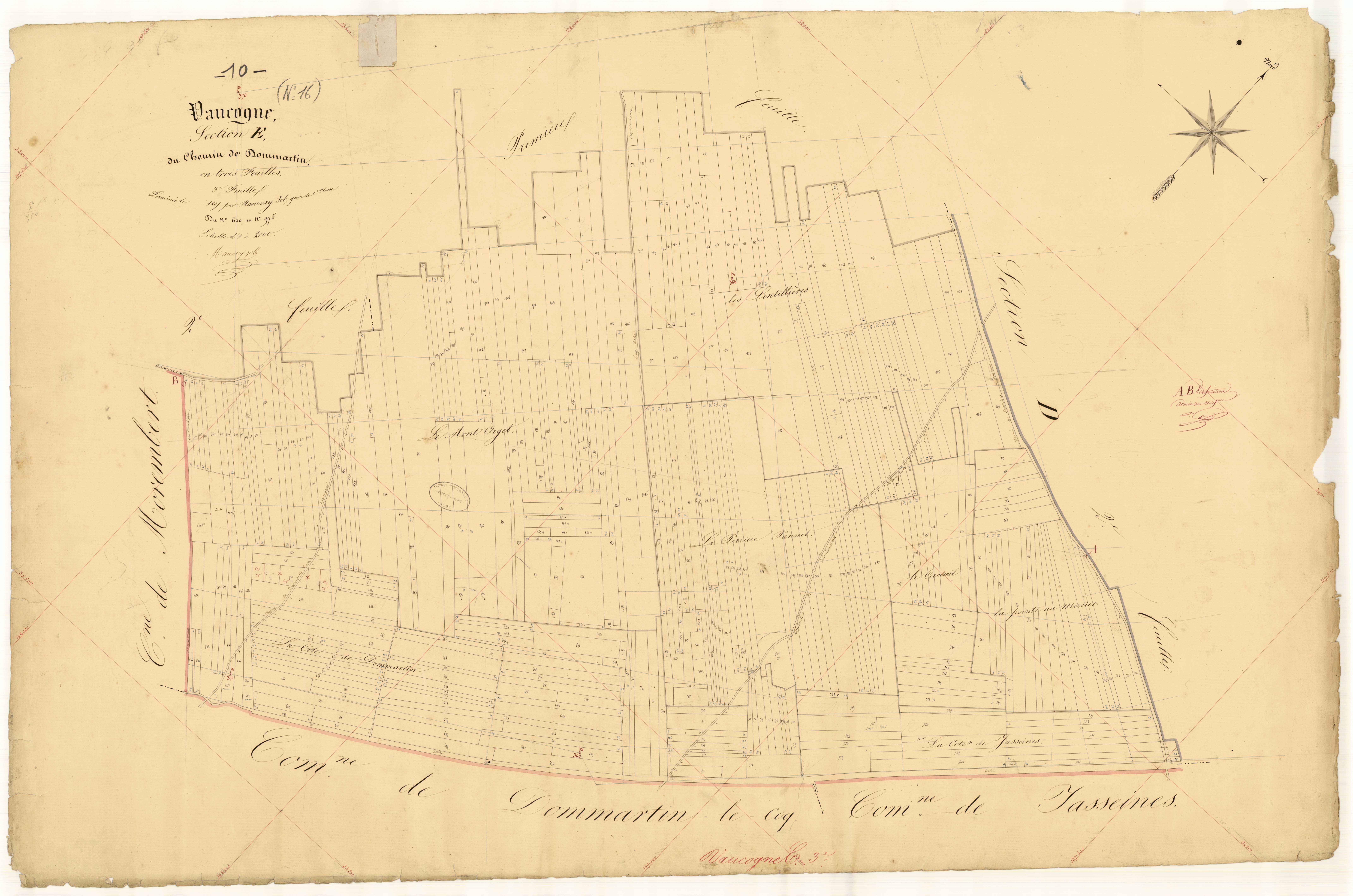 Vaucogne, section E dite du chemin de Dommartin, feuille n° 3, parcelles n° 600-975