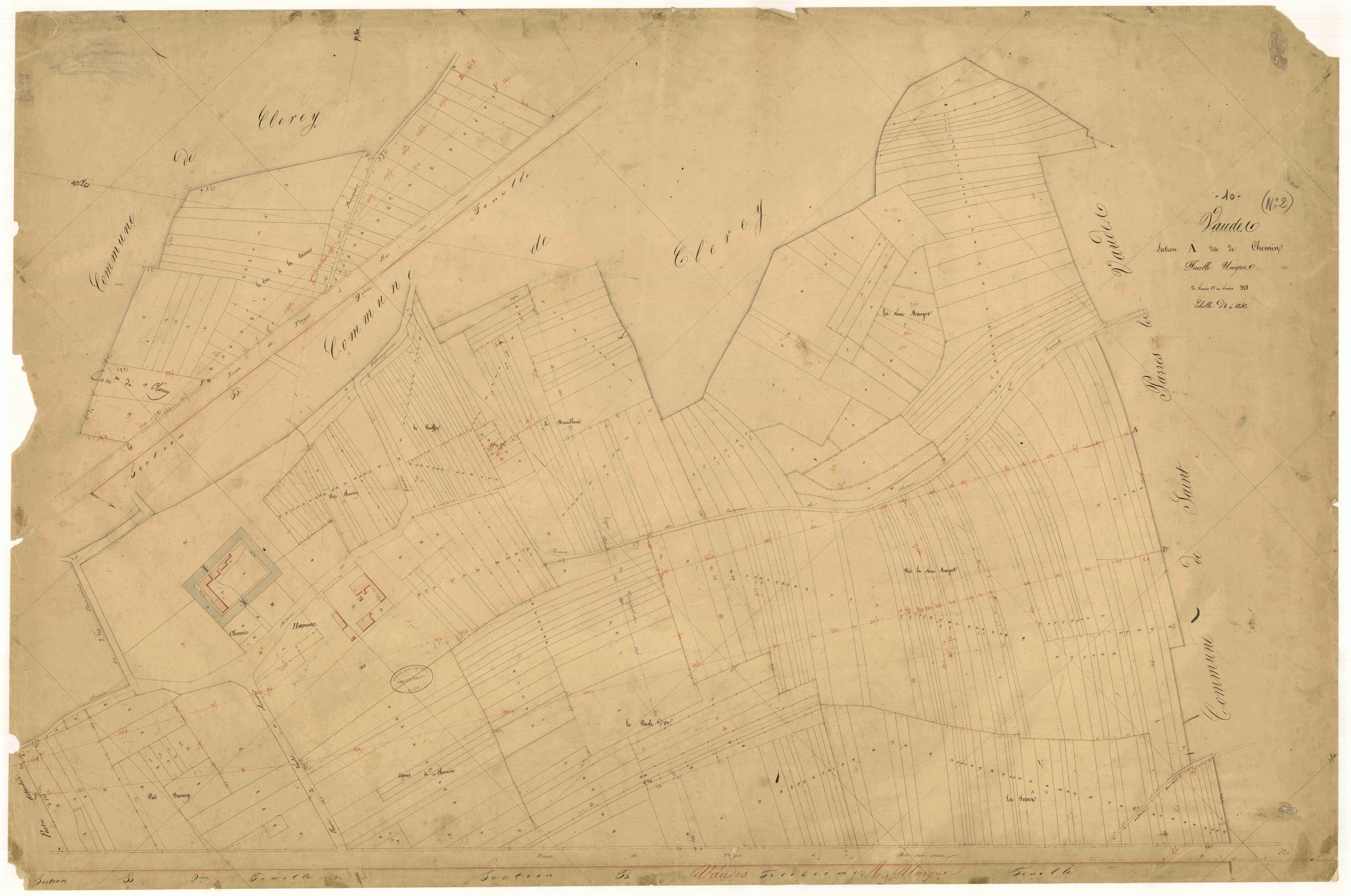 Vaudes, section A dite du chemin, parcelles n° 1-375