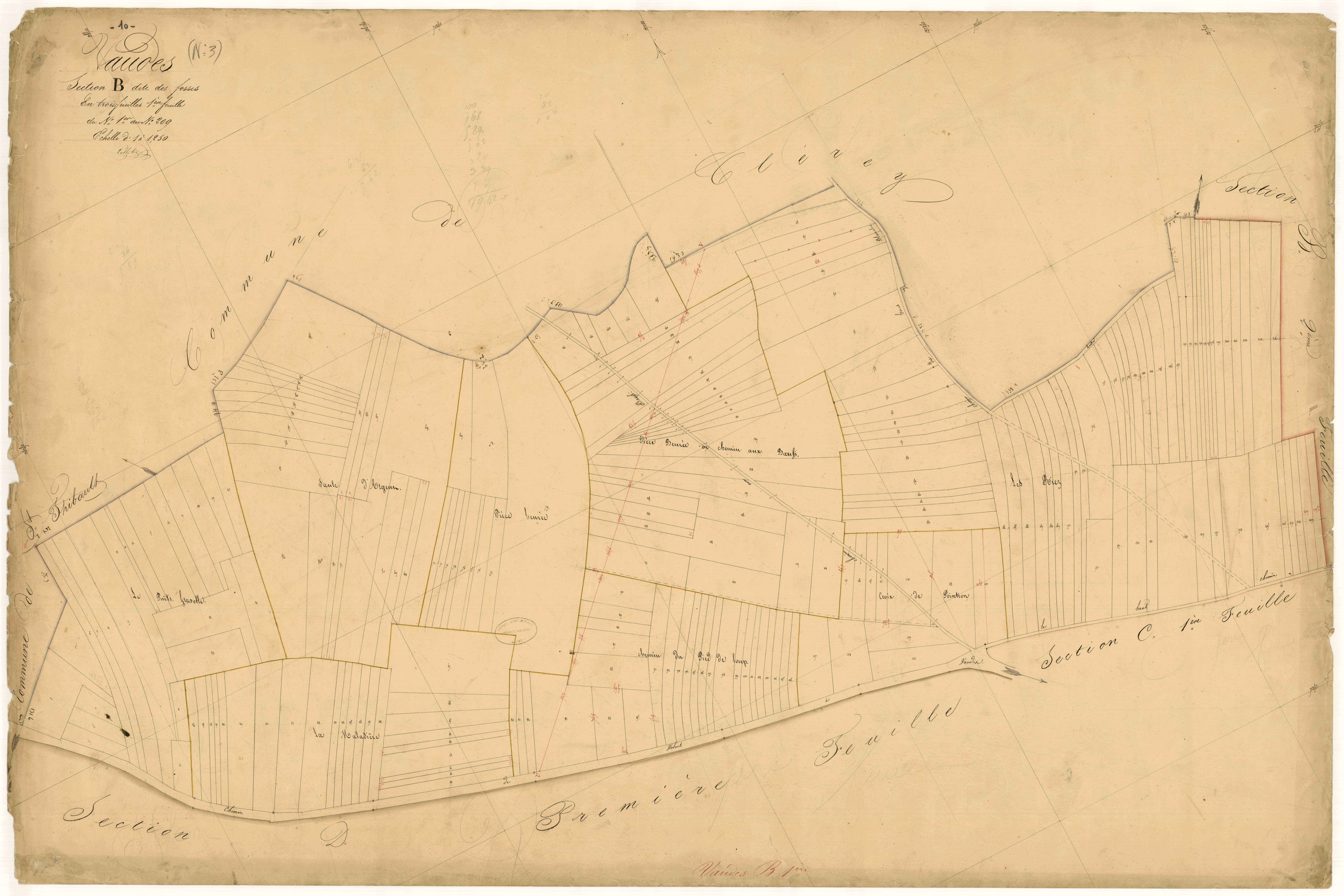 Vaudes, section B dite des fosses, feuille  n° 1, parcelles n° 1-209