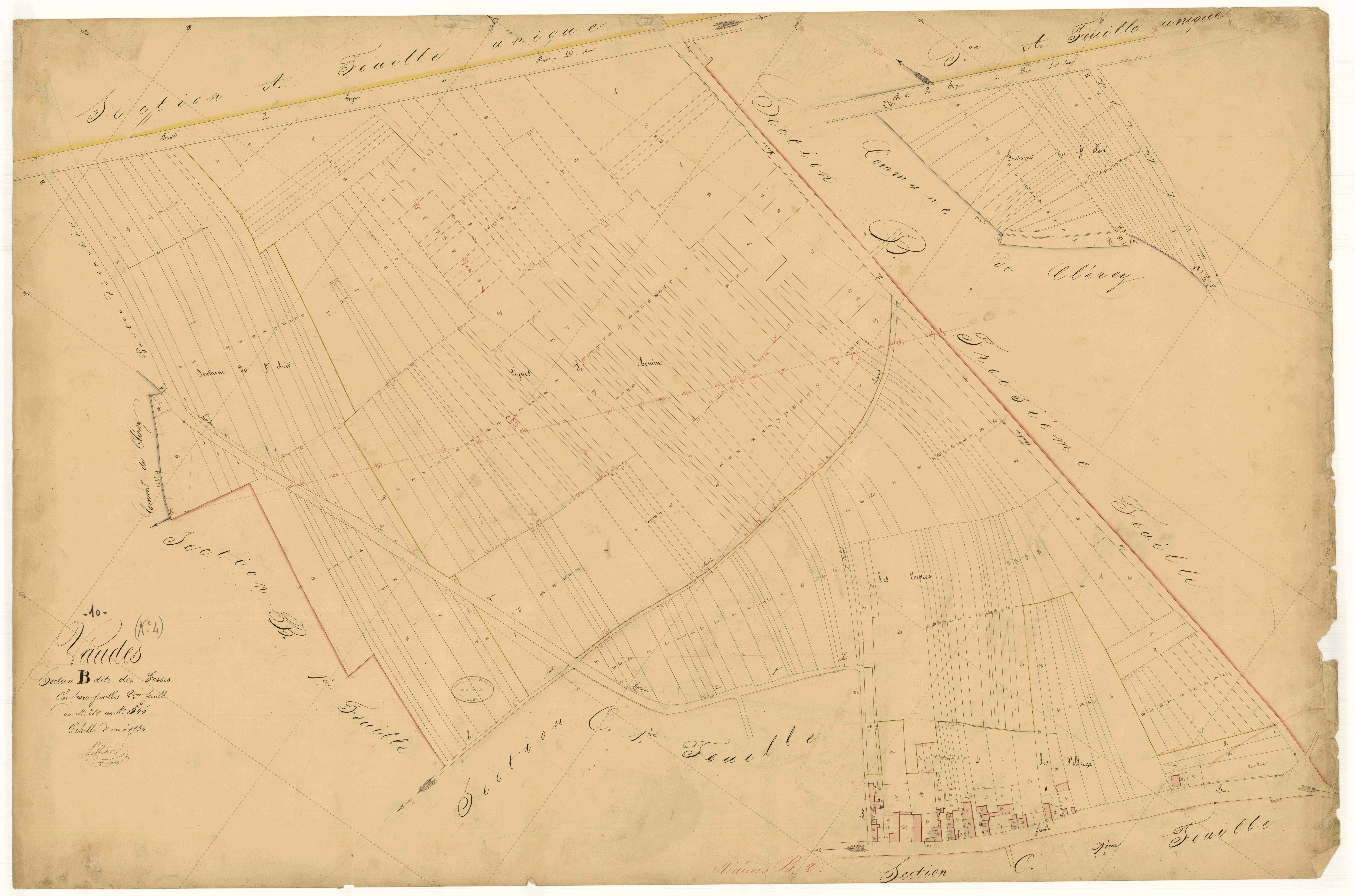 Vaudes, section B dite des fosses, feuille  n° 2, parcelles n° 210-546