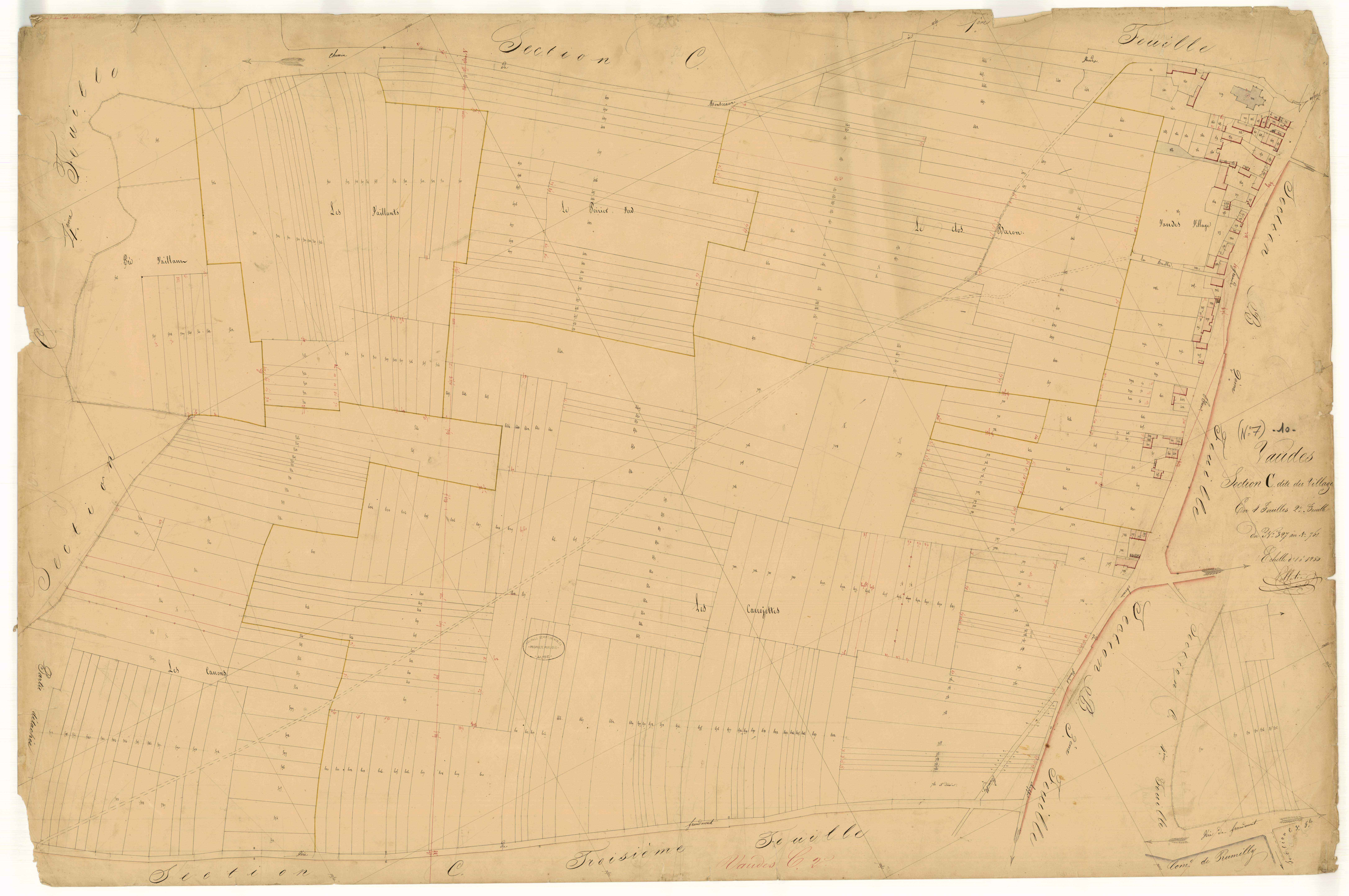 Vaudes, section C dite du village, feuille  n° 2, parcelles n° 327-761