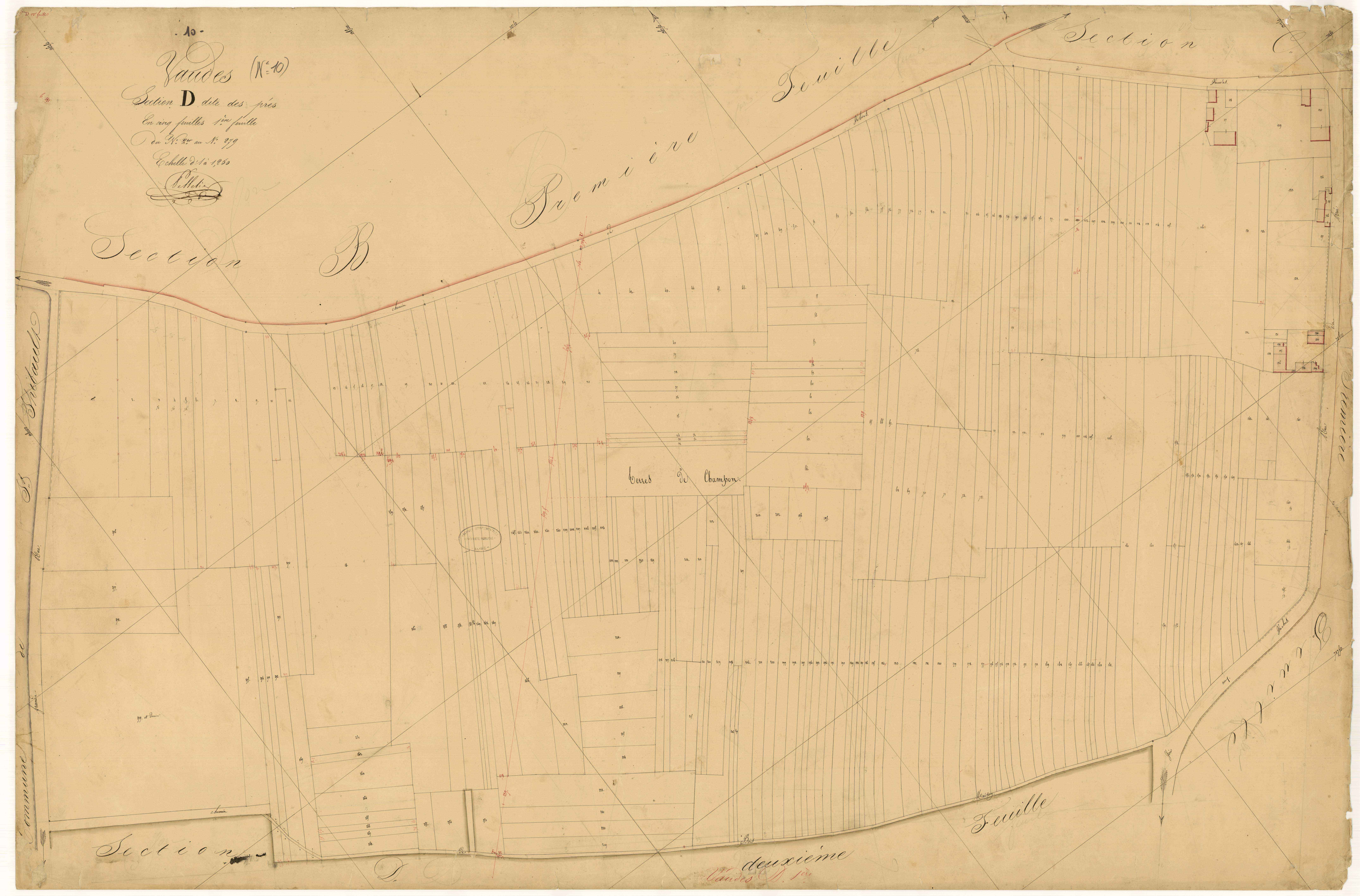 Vaudes, section D dite des prés, feuille  n° 1, parcelles n° 1-279